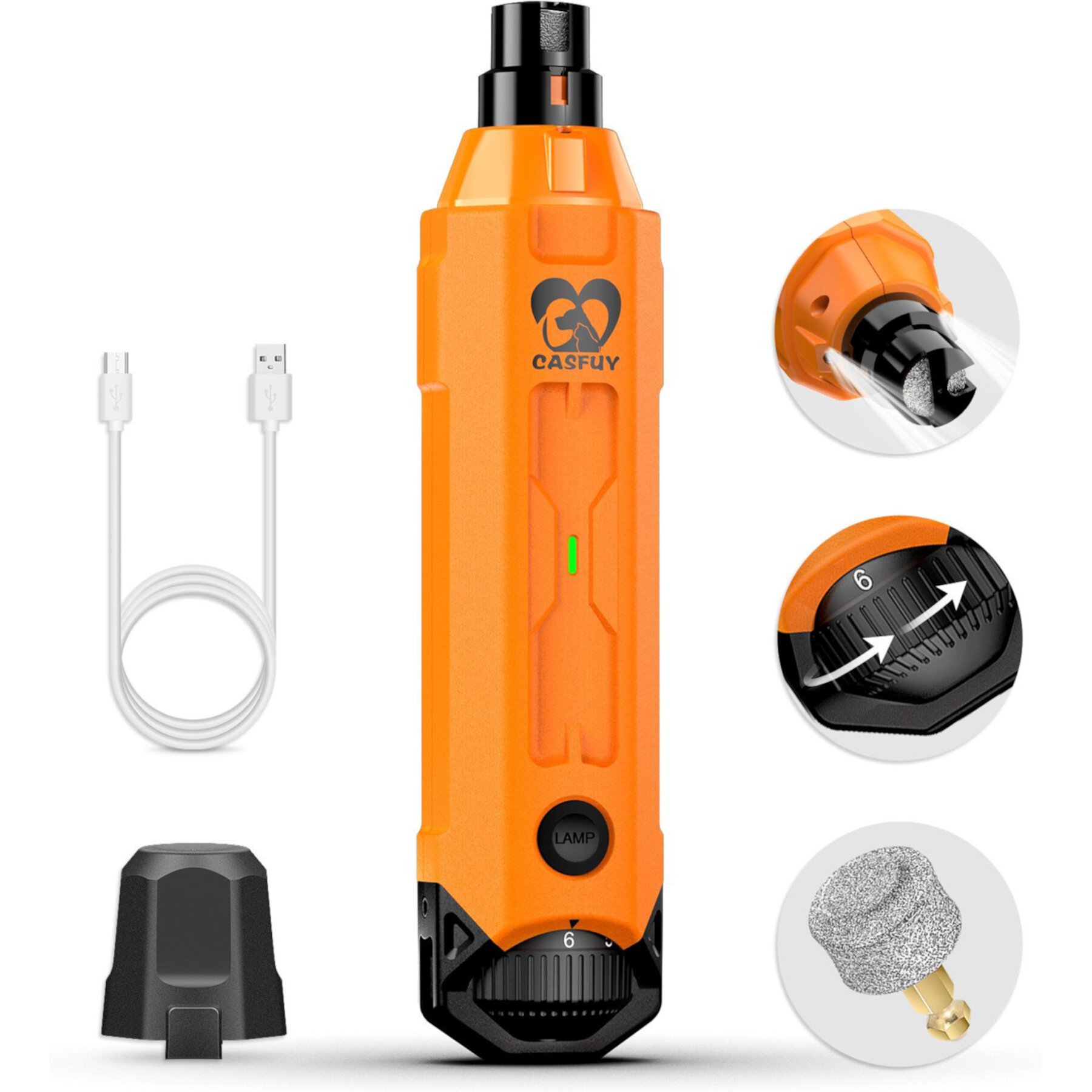 Casfuy Upgraded Quiet 6 Speed Electric Dog & Cat Nail Grinder with 2 LED Lights Casfuy