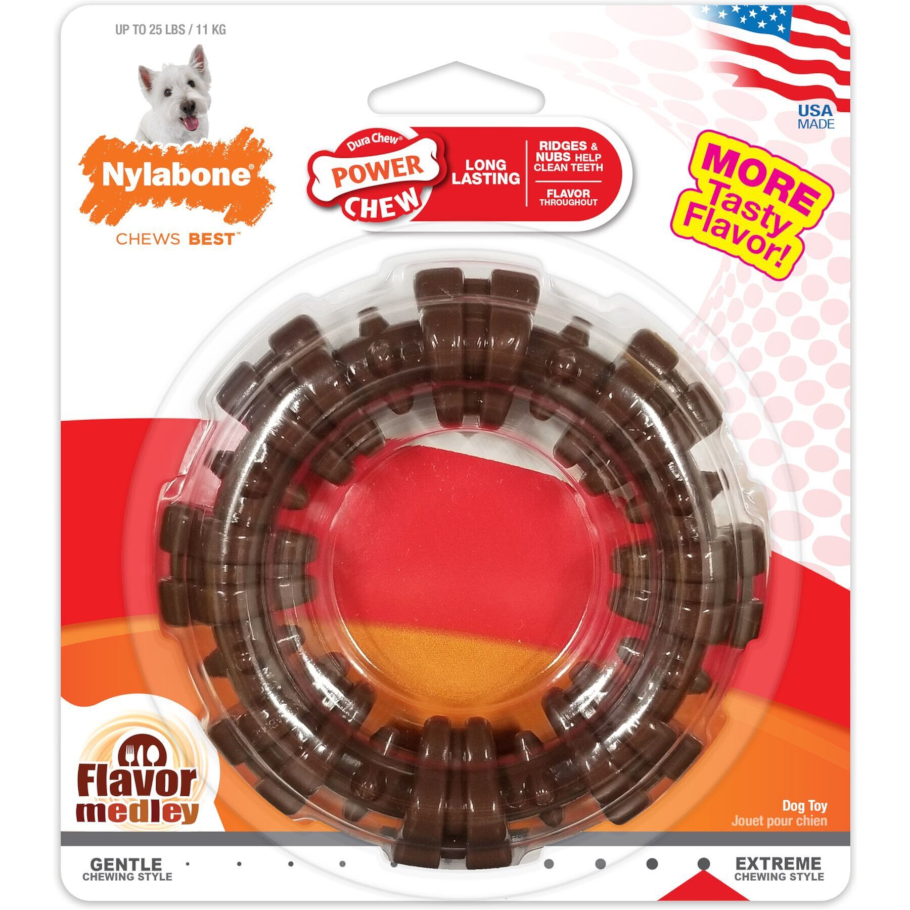 Nylabone Power Chew Textured Dog Chew Ring Toy Flavor Medley Nylabone