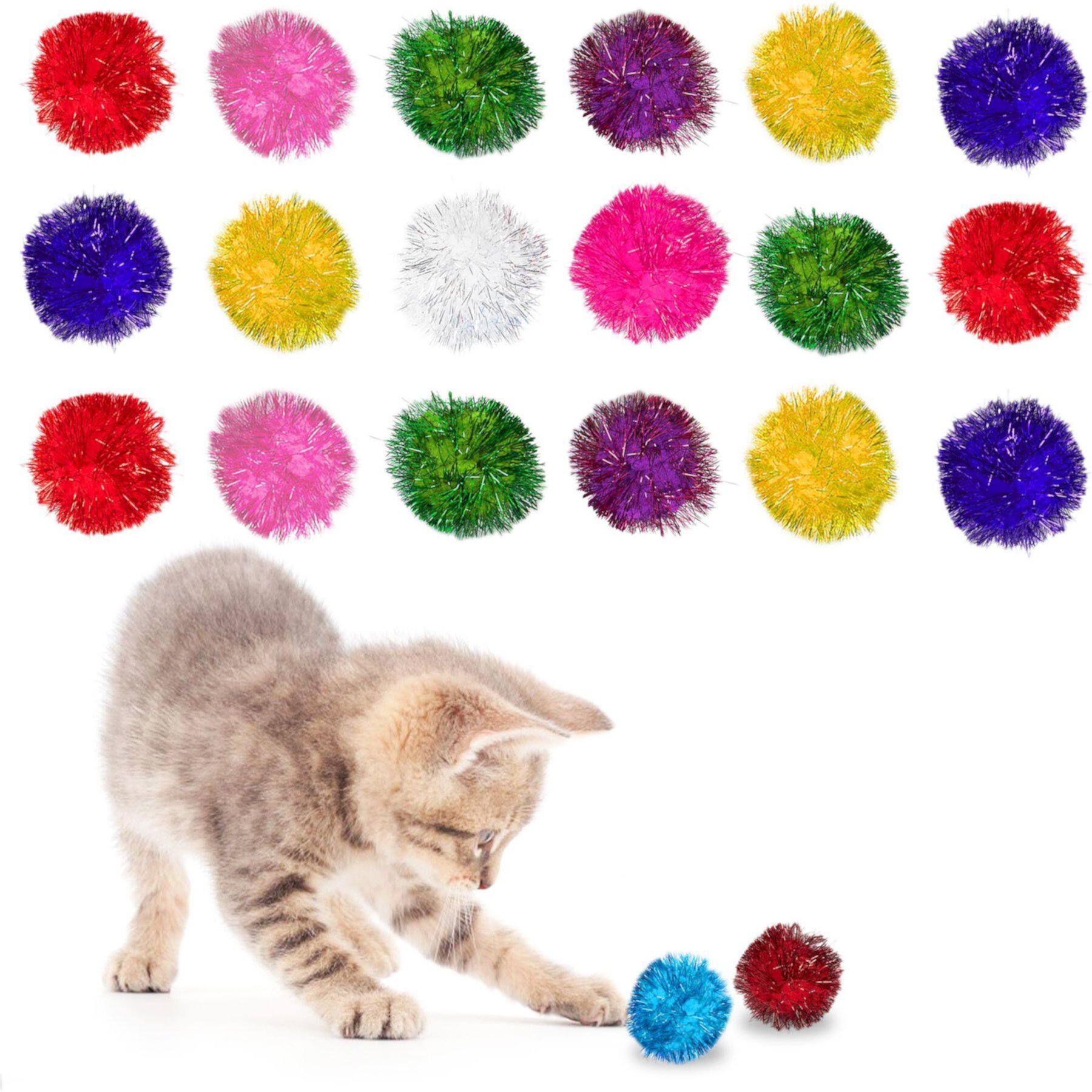 SunGrow Cat Pom Pom Balls for Indoor, Interactive Fetch & Play Toy for Arts & Crafts SunGrow