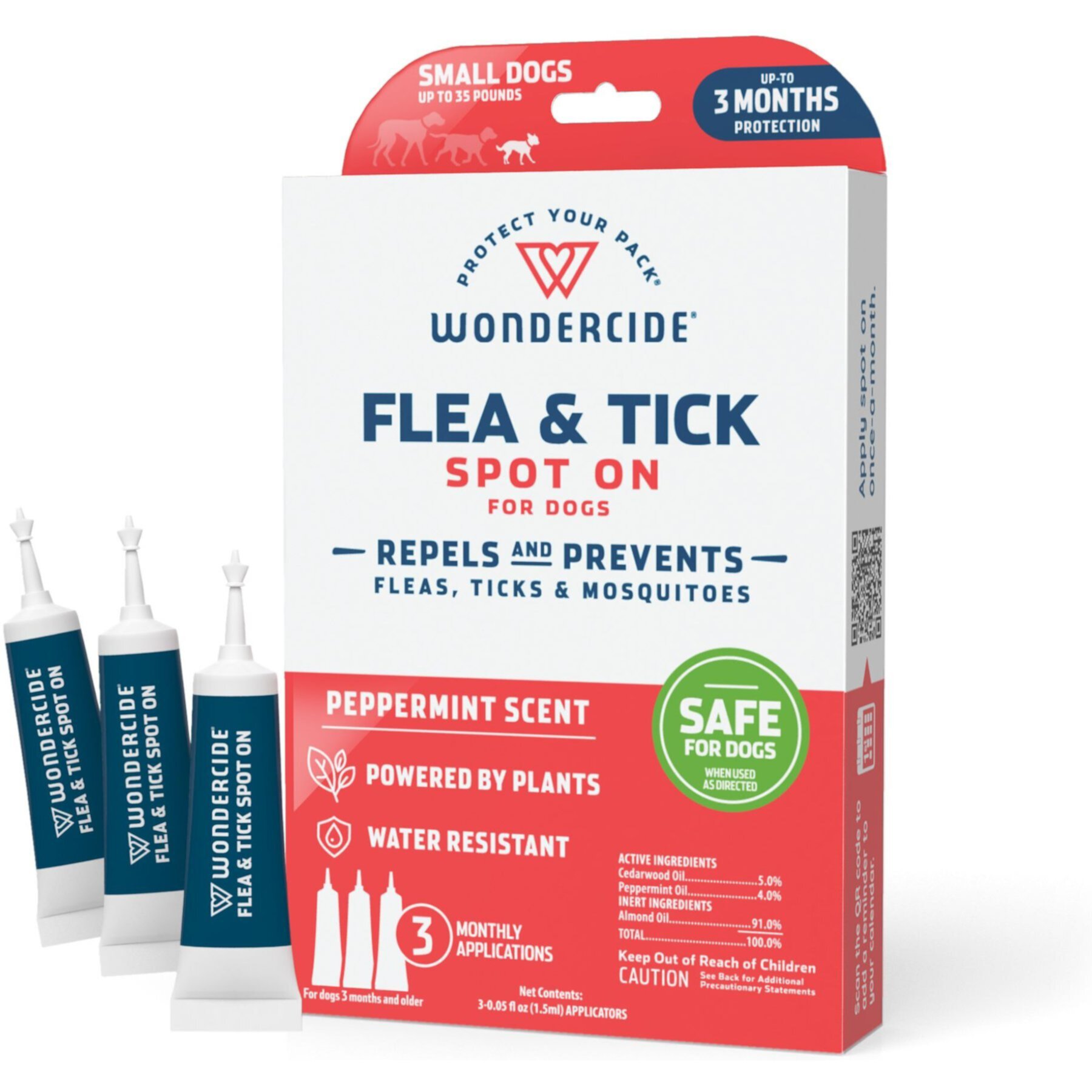 Wondercide Spot-On Peppermint & Essential Oils Flea & Tick Repellent for Large Dogs, 3 doses (3-mos. supply) Wondercide