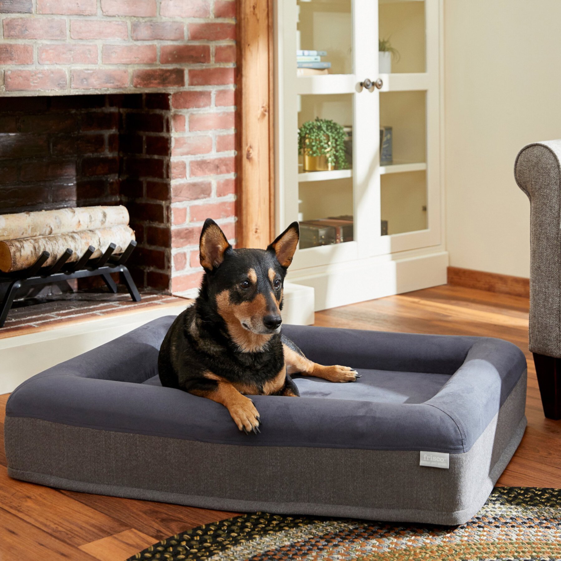 Frisco Faux Suede Orthopedic Bolster Cat & Dog Bed with Removable Cover Frisco