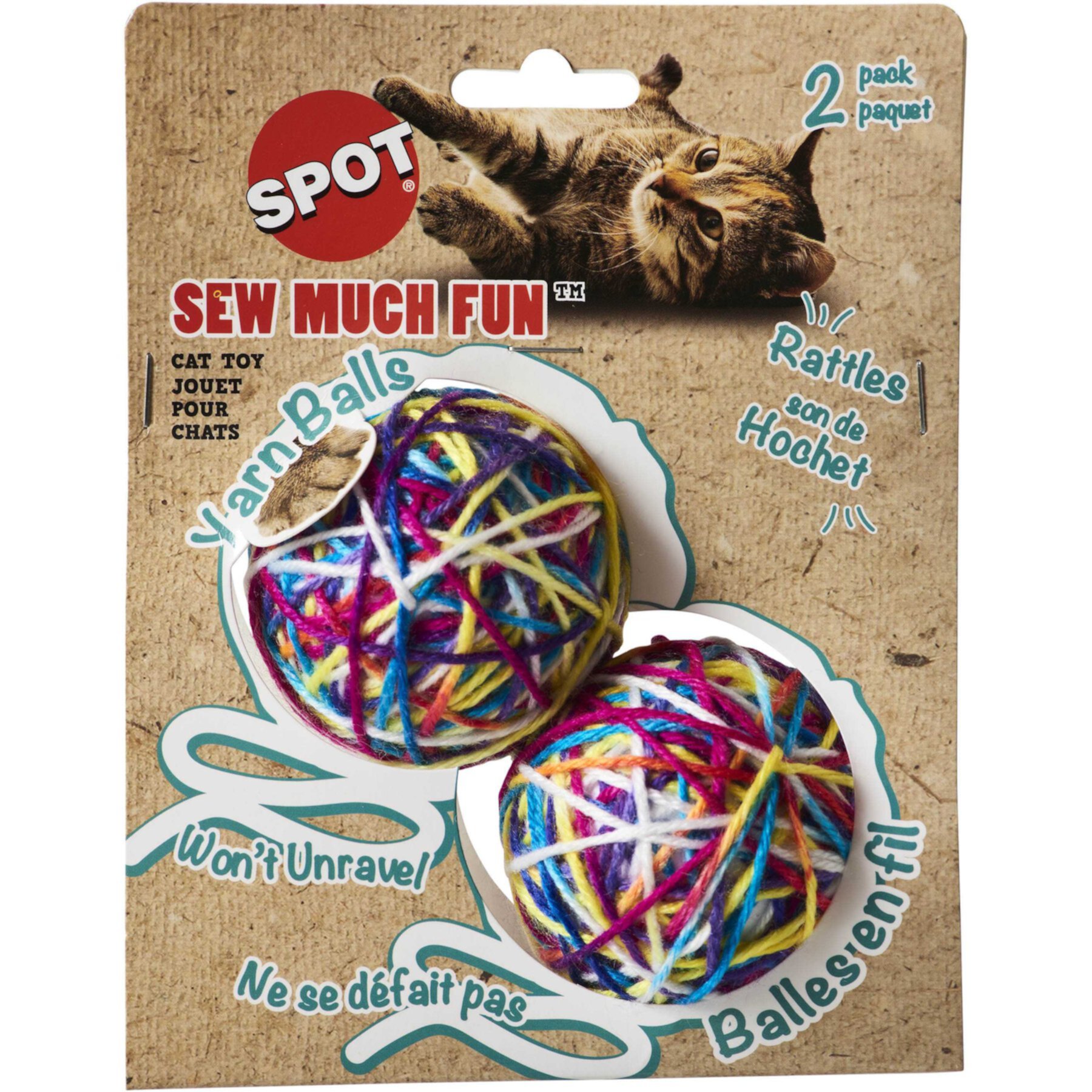 Ethical Pet Sew Much Fun Yarn Ball Cat Toy with Catnip, Multicolor Ethical Pet