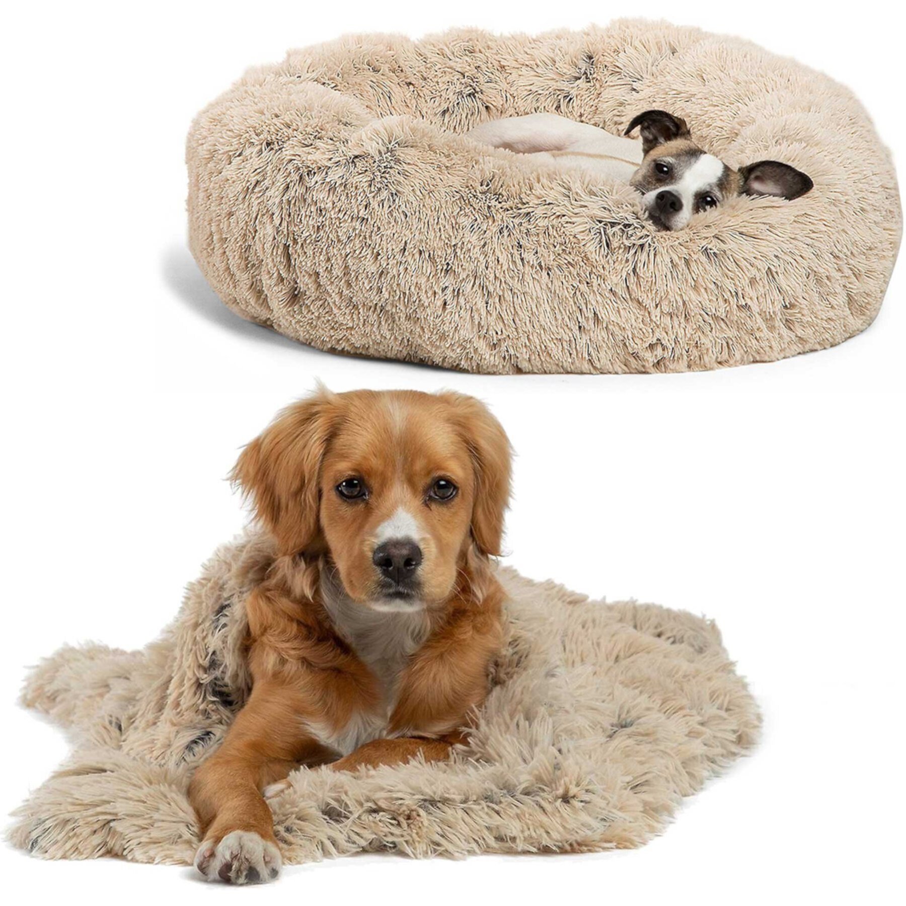 Best Friends by Sheri Throw Shag Dog & Cat Blanket & Best Friends by Sheri The Original Calming Shag Fur Donut Cuddler Cat & Dog Bed Best Friends by Sheri