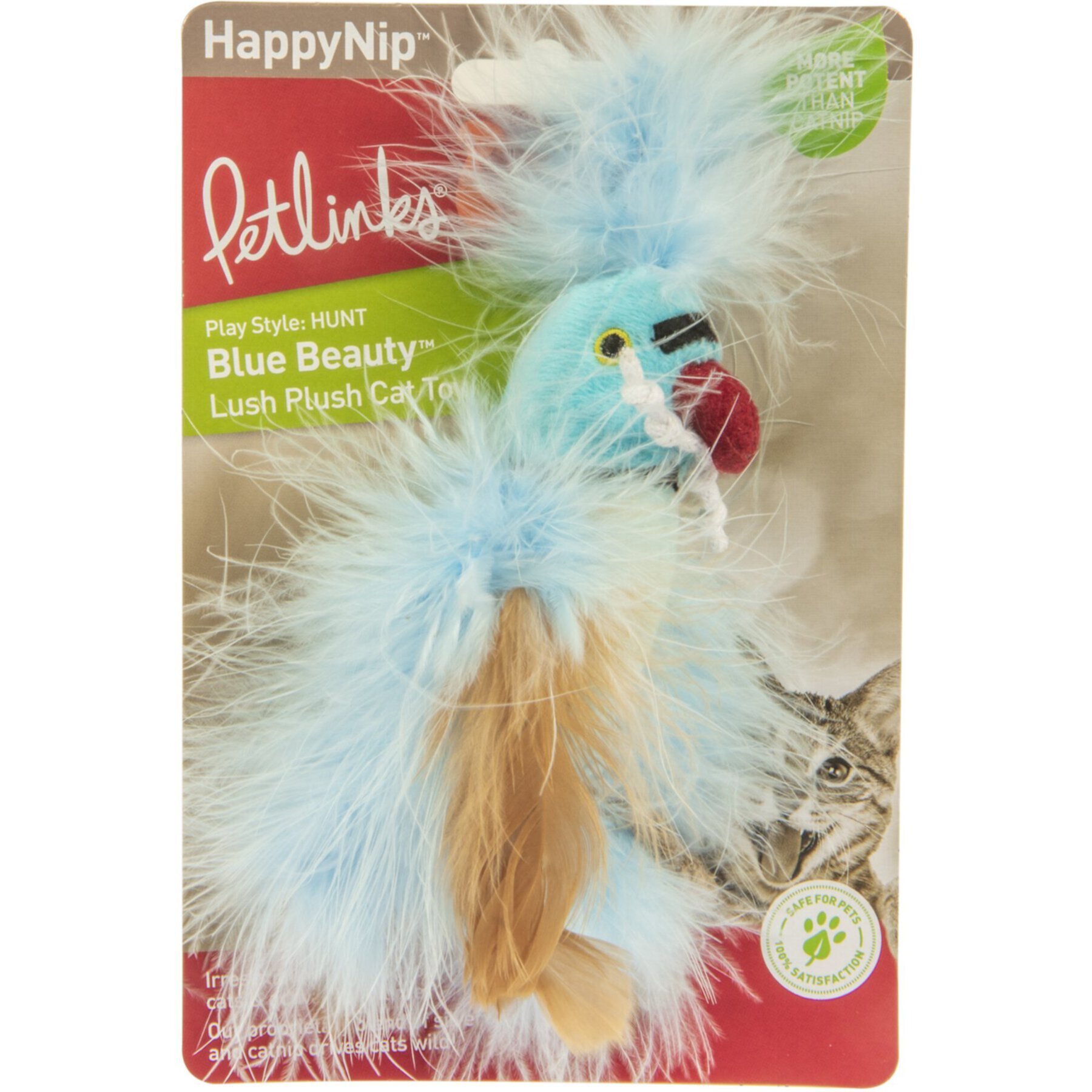 Petlinks Blue Beauty Lush Plush Catnip & Silvervine Bird & Feather Cat Toy, Blue, Small Petlinks