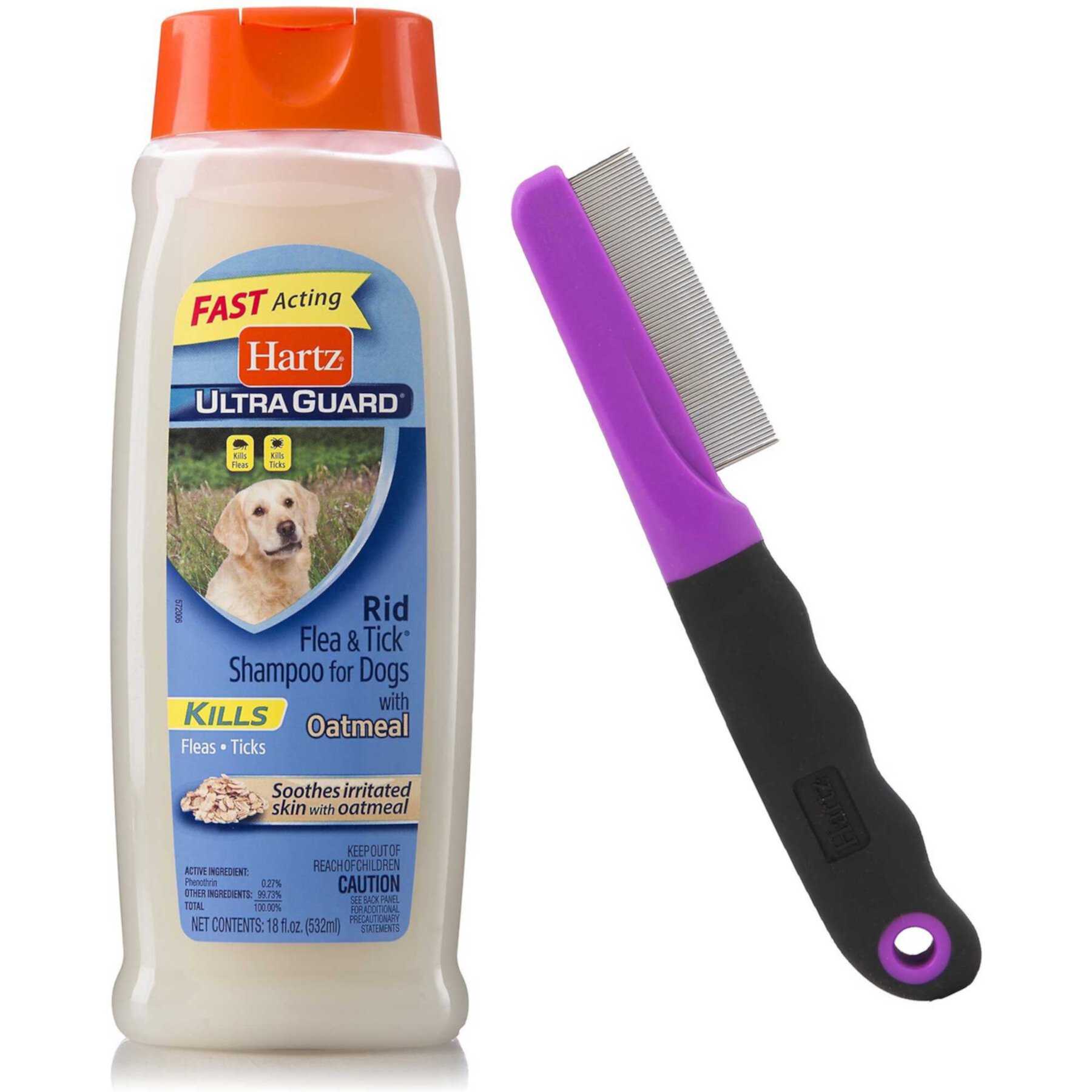 Hartz UltraGuard Rid Flea & Tick Oatmeal Dog Shampoo & Hartz Groomer's Best Flea Comb for Dogs & Cats Hartz