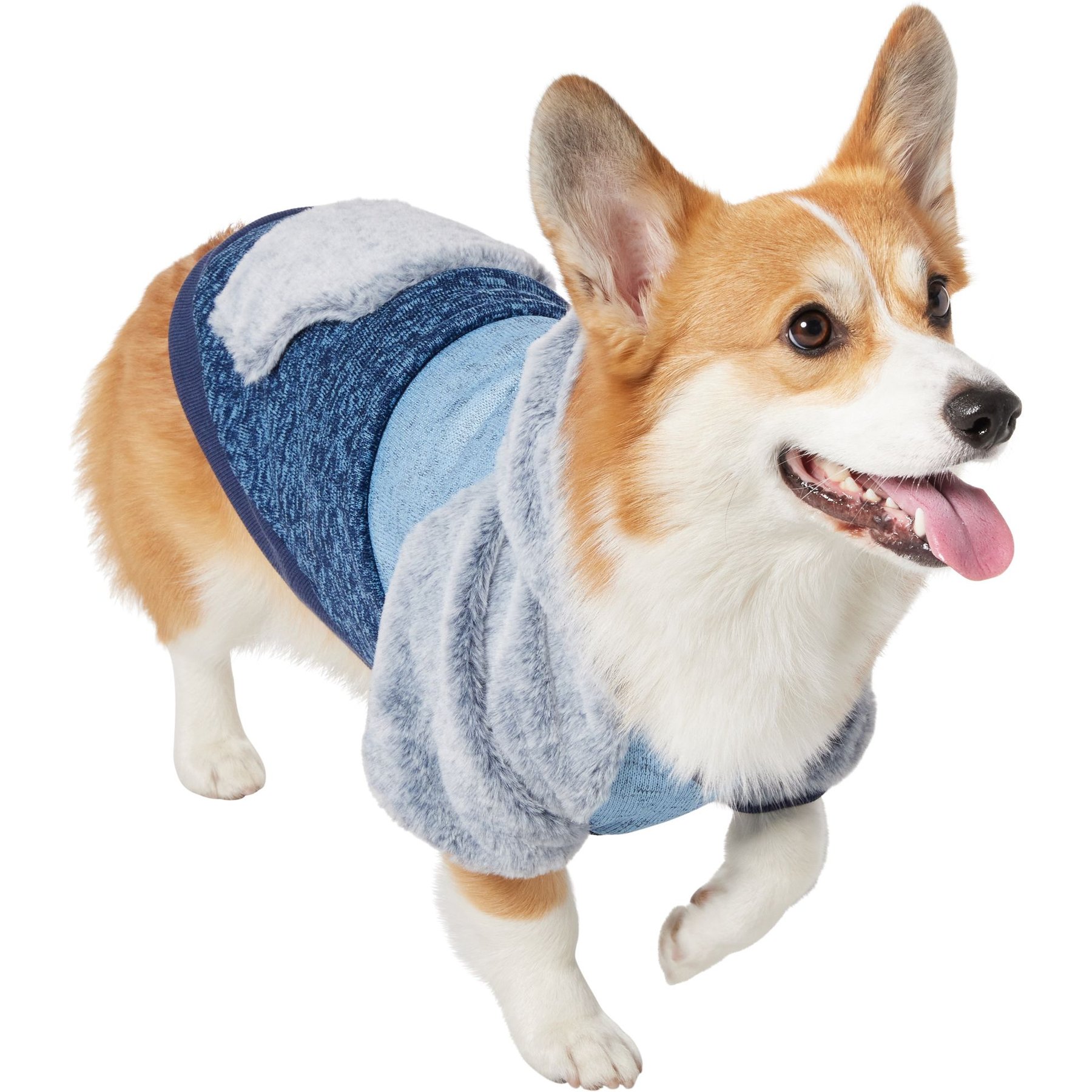 Frisco Tonal Colorblock Fleece Dog & Cat Hoodie with Faux Fur Hood Frisco