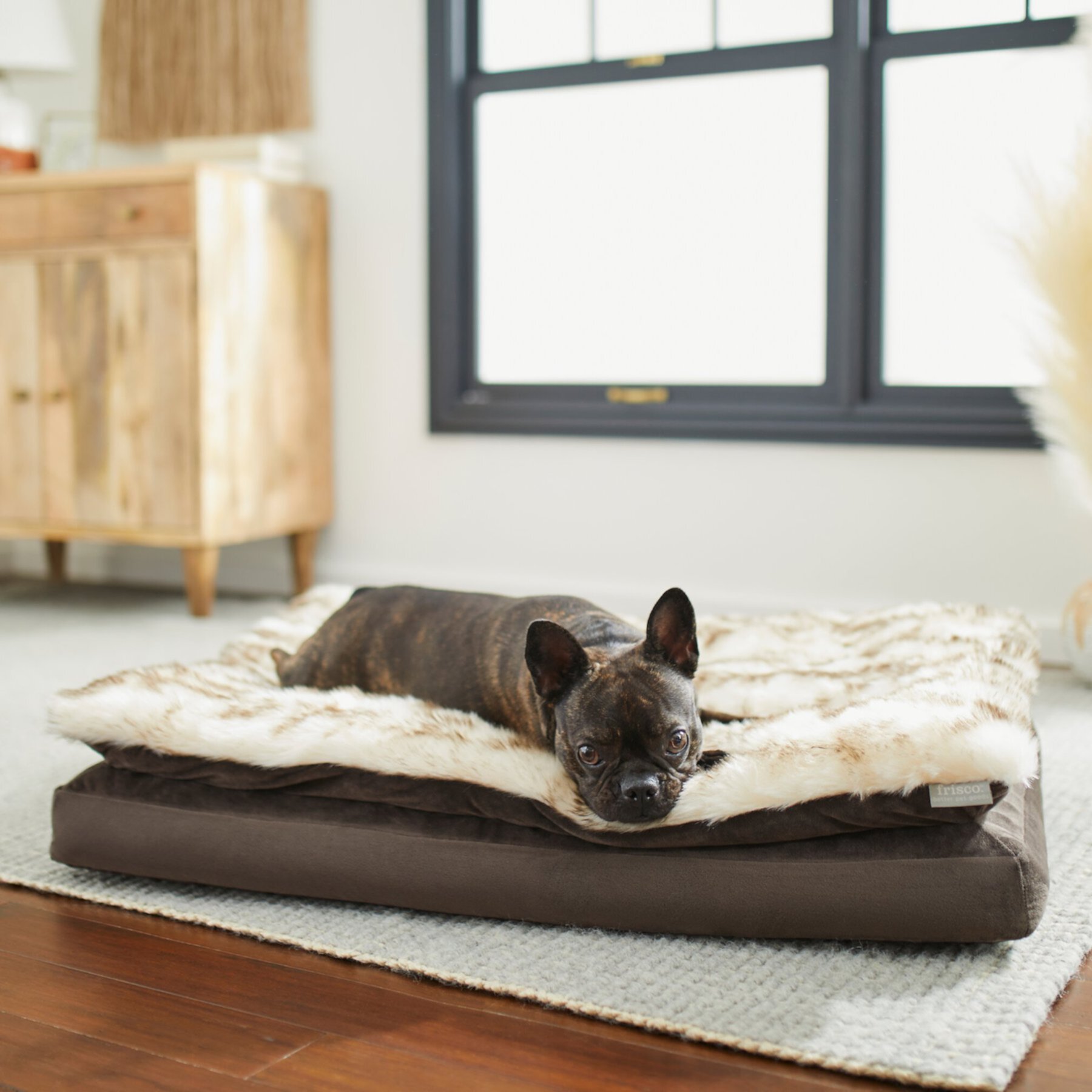 Frisco Faux Fur Orthopedic Pillow Top Lounger Dog Bed with Removable Cover Frisco