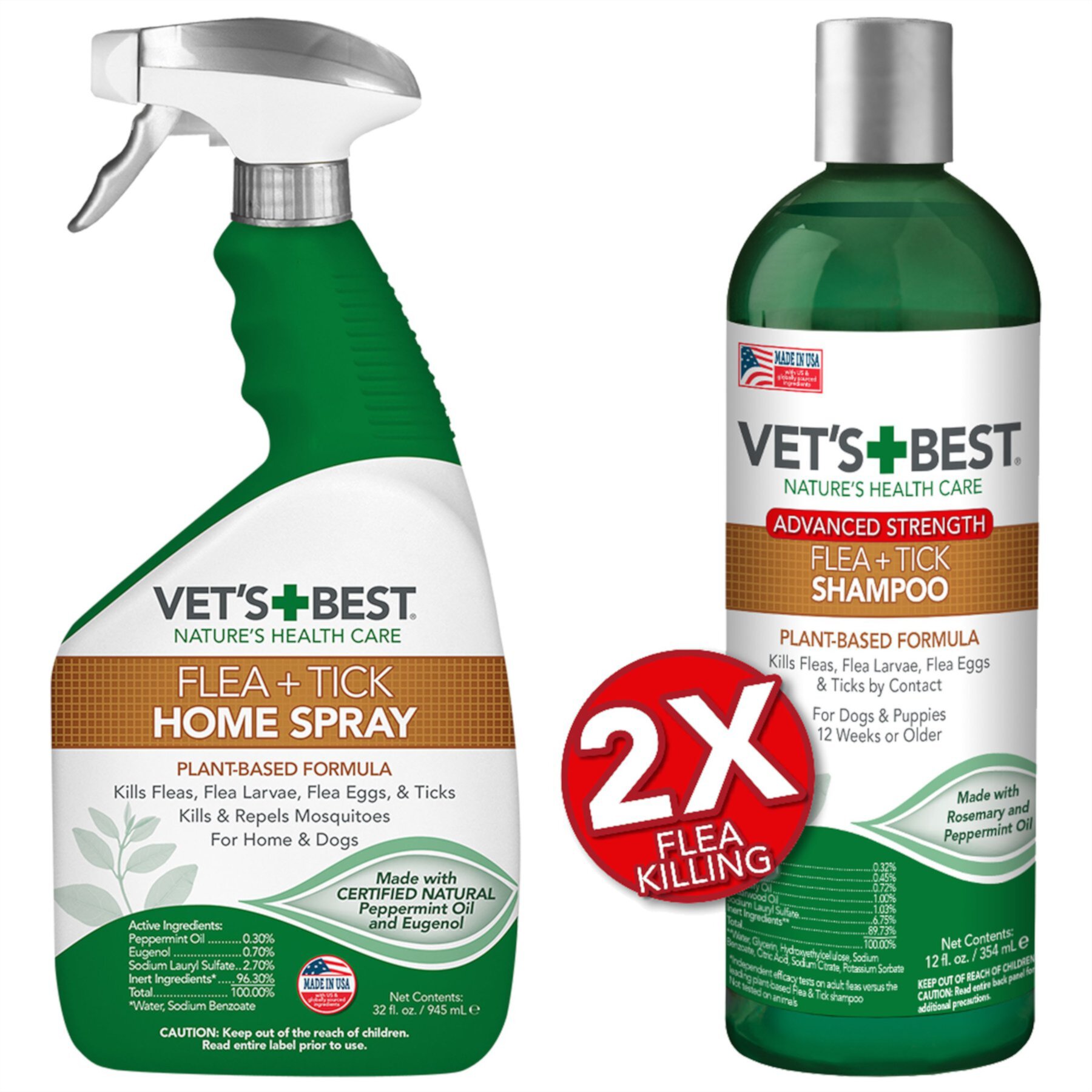 Vet's Best Indoor Flea & Tick Home Spray Refill for Dogs & Vet's Best Advanced Strength Flea & Tick Dog Shampoo Vet's Best