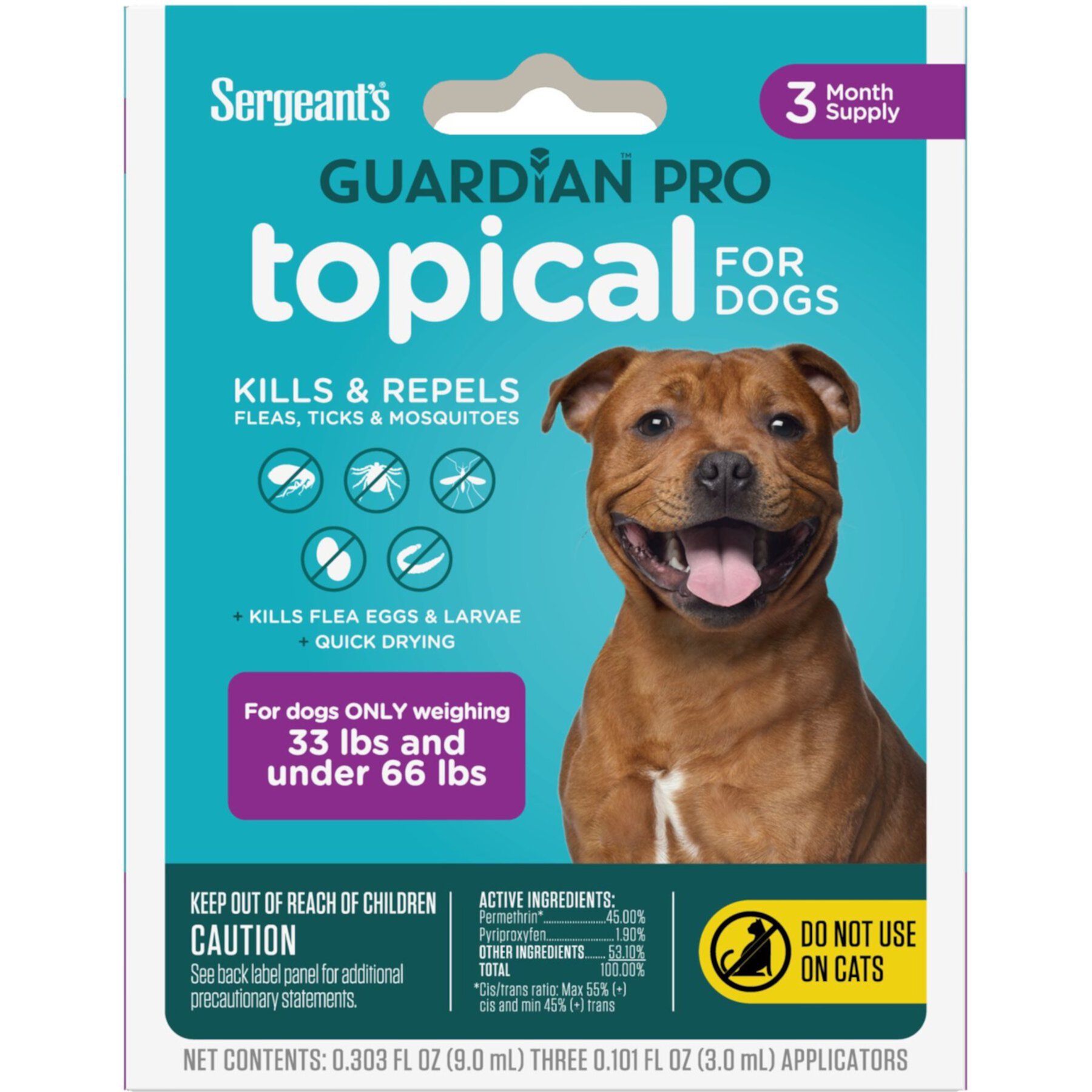 Sergeant's Guardian Dog Pro Flea & Tick Topical Treatment, 33-66-lb, 3 count Sergeant'S