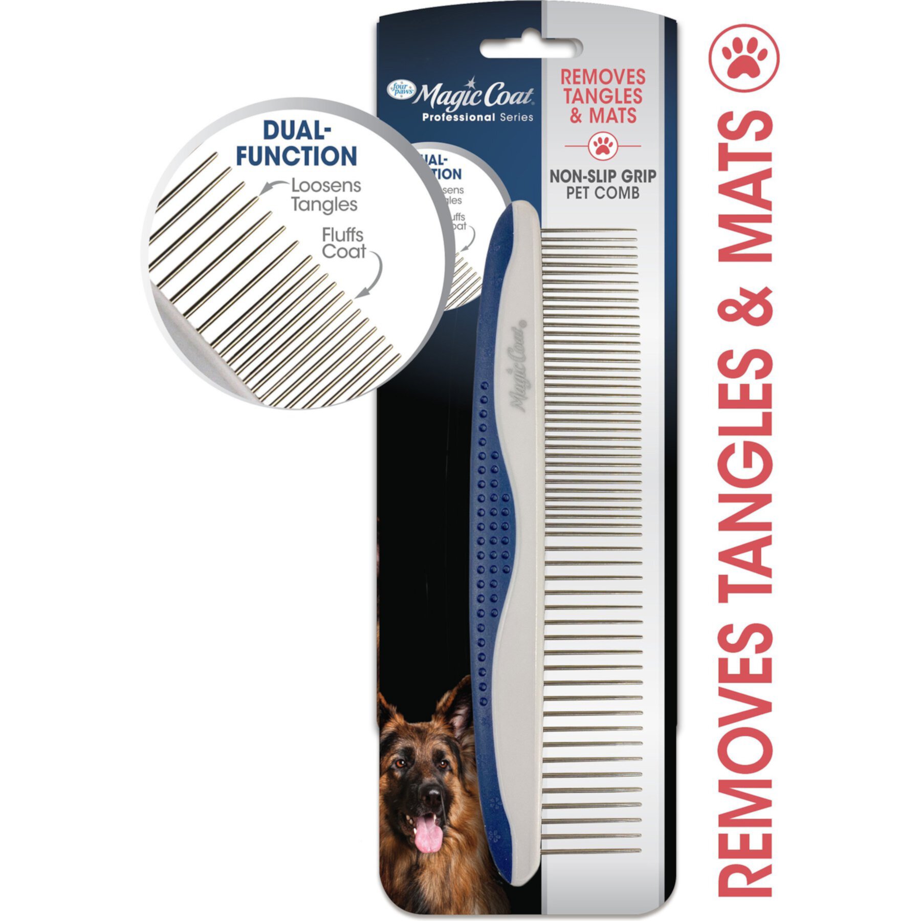 Four Paws Magic Coat Professional Series Non-Slip Grip Dog Comb, Blue Four Paws