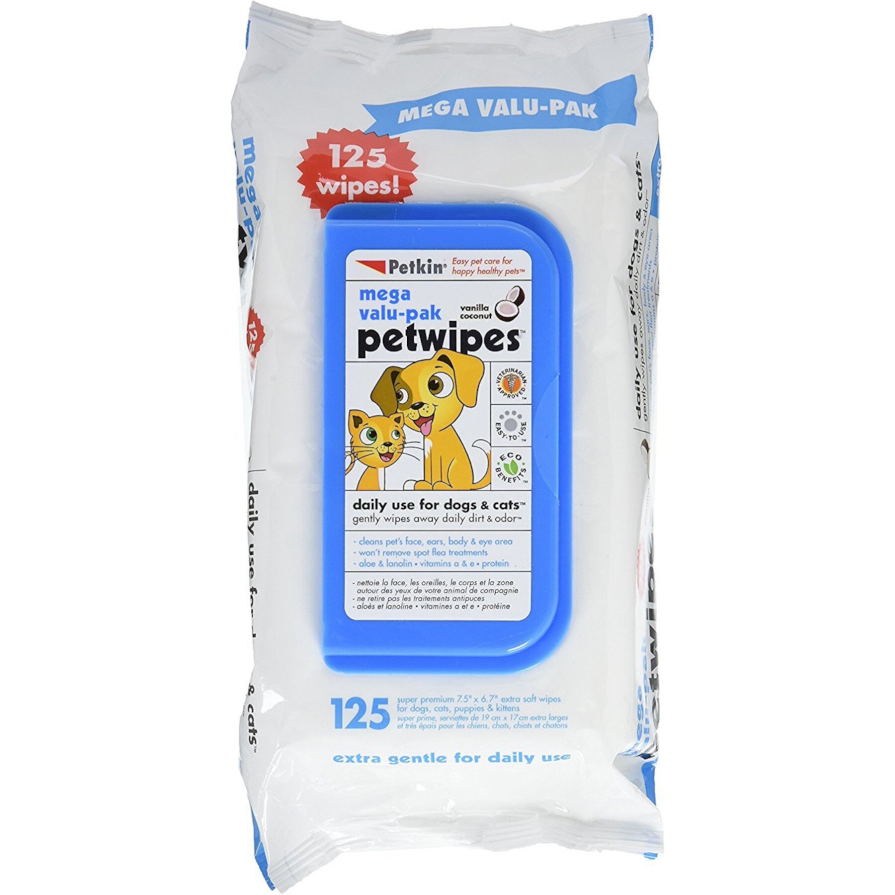 Petkin Petwipes Vanilla & Coconut Valu-Pak Dog & Cat Wipes Petkin