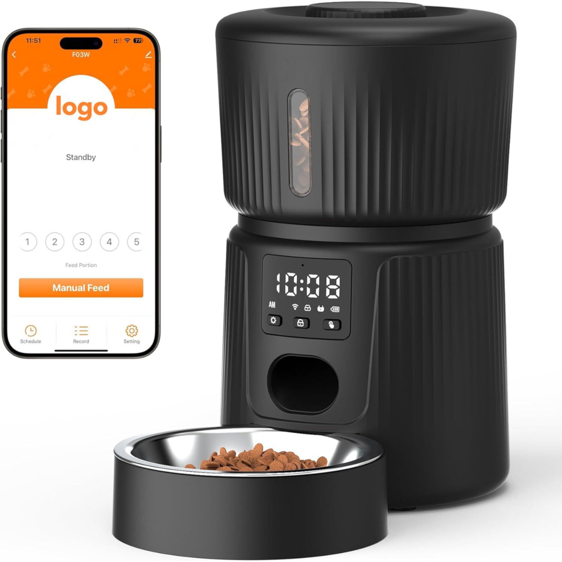 PATPET 2.4G WiFi Slow Feeding with Desiccant Bag Timed Automatic Dog & Cat Feeder, 3-L Patpet