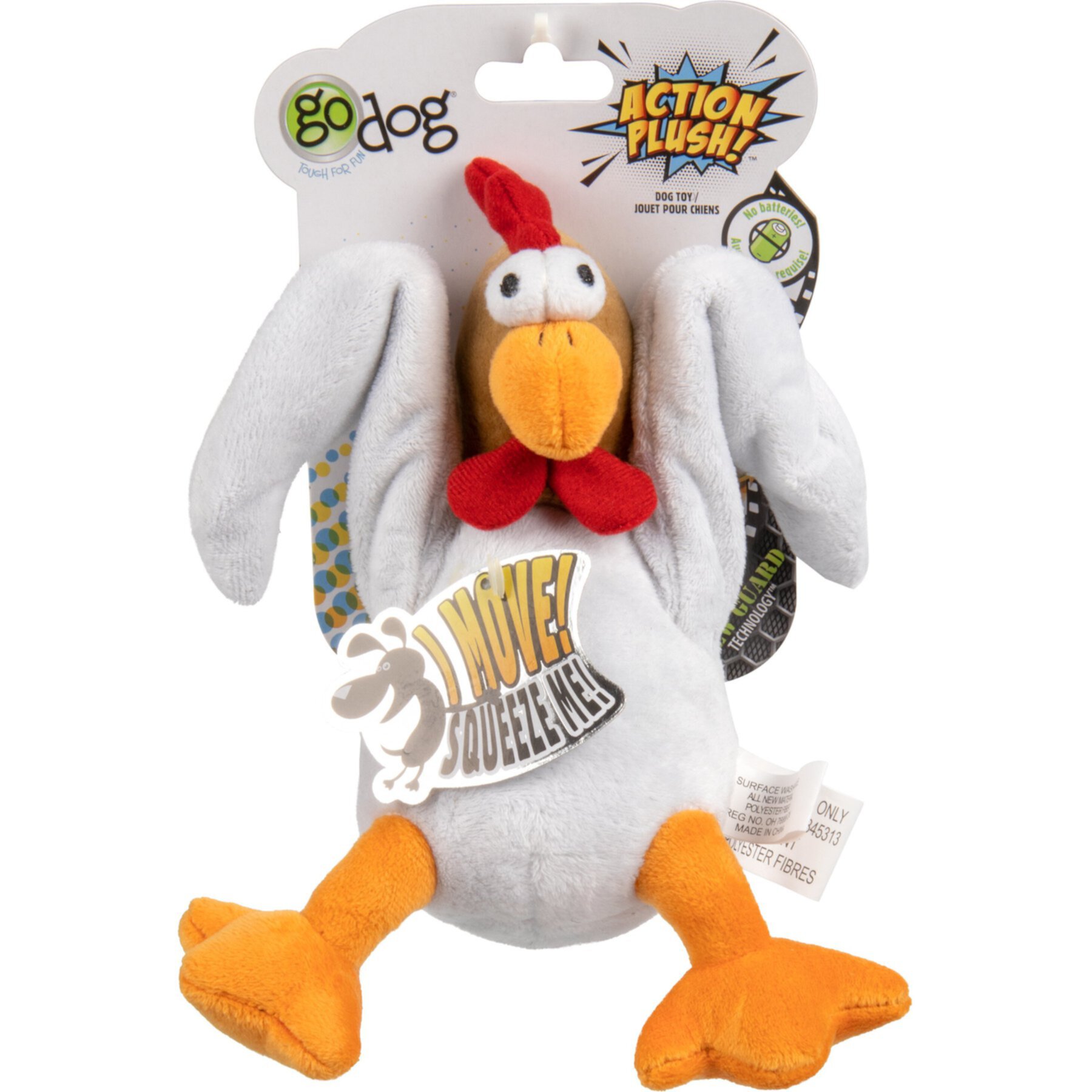 GoDog Action Plush Chicken Animated Squeaker Dog Toy Godog