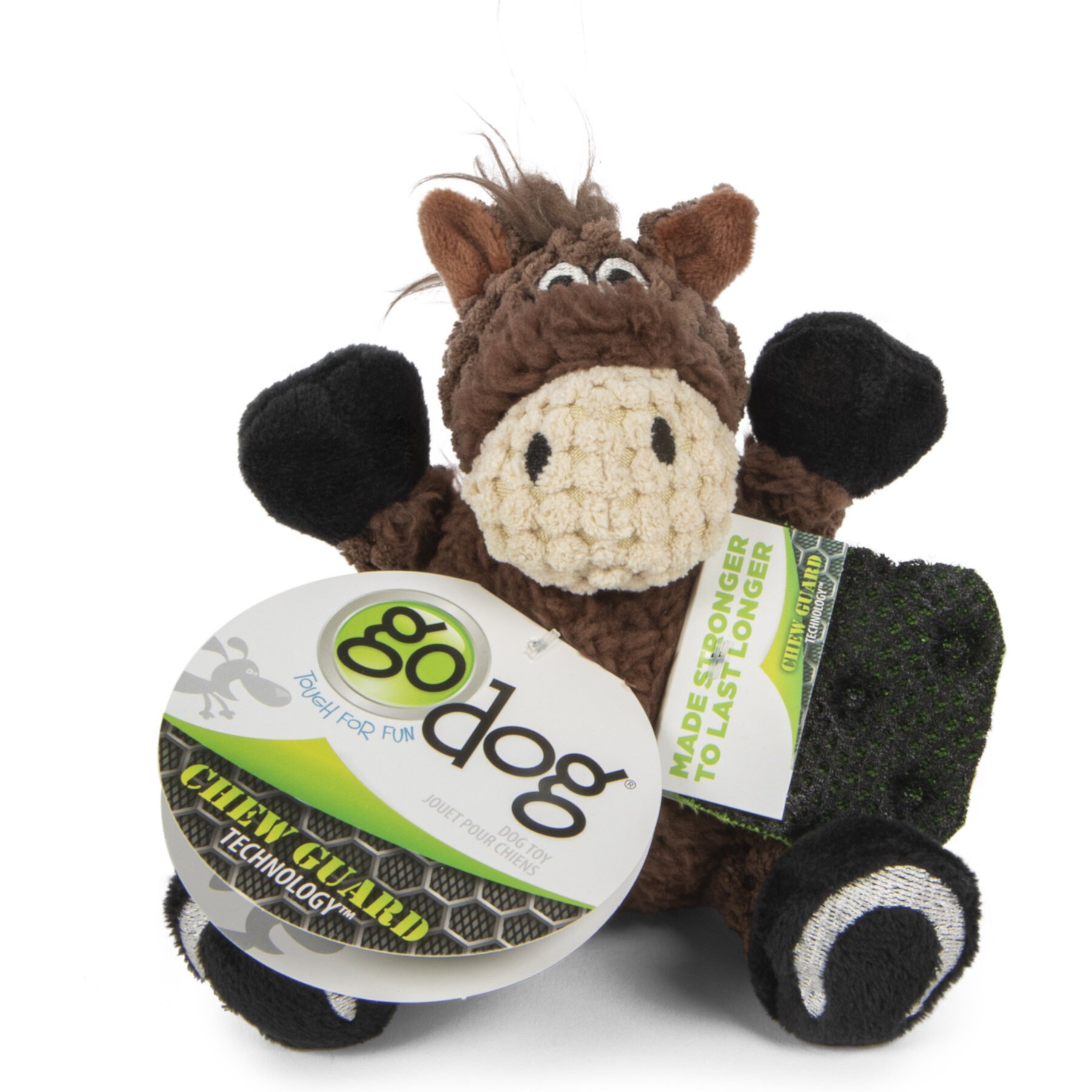 GoDog Checkers Sitting Horse Squeaker Dog Toy, Brown Godog