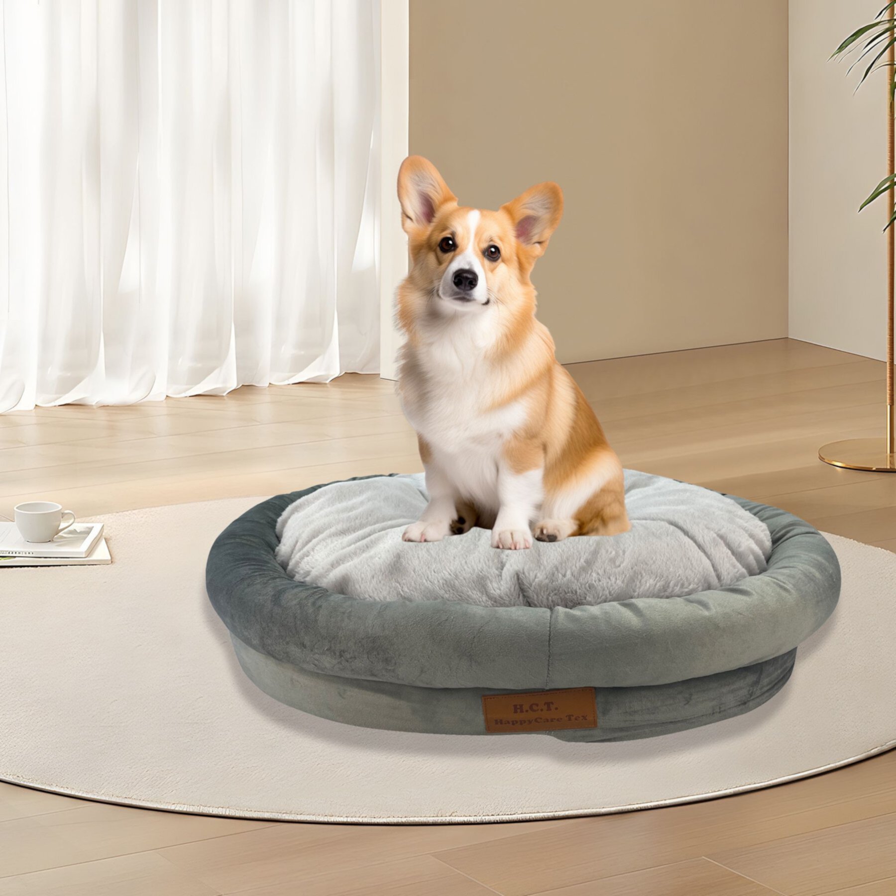 HappyCare Textiles Luxurious Short Plush Oval Orthopedic Bolster Dog & Cat Bed Happycare Textiles