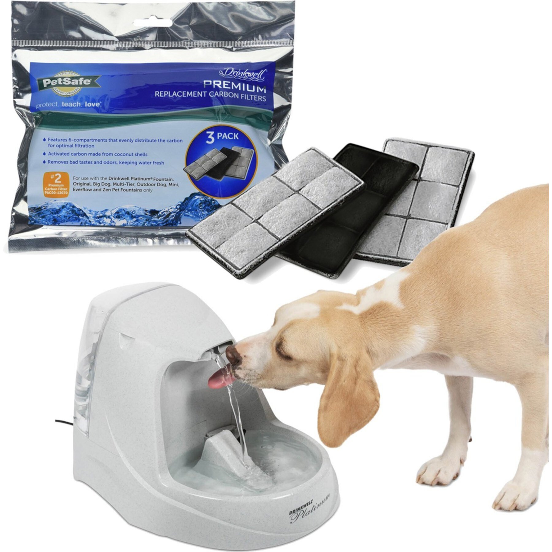 PetSafe Drinkwell Platinum Plastic Dog & Cat Fountain & PetSafe Drinkwell Premium Replacement Carbon Filters PetSafe