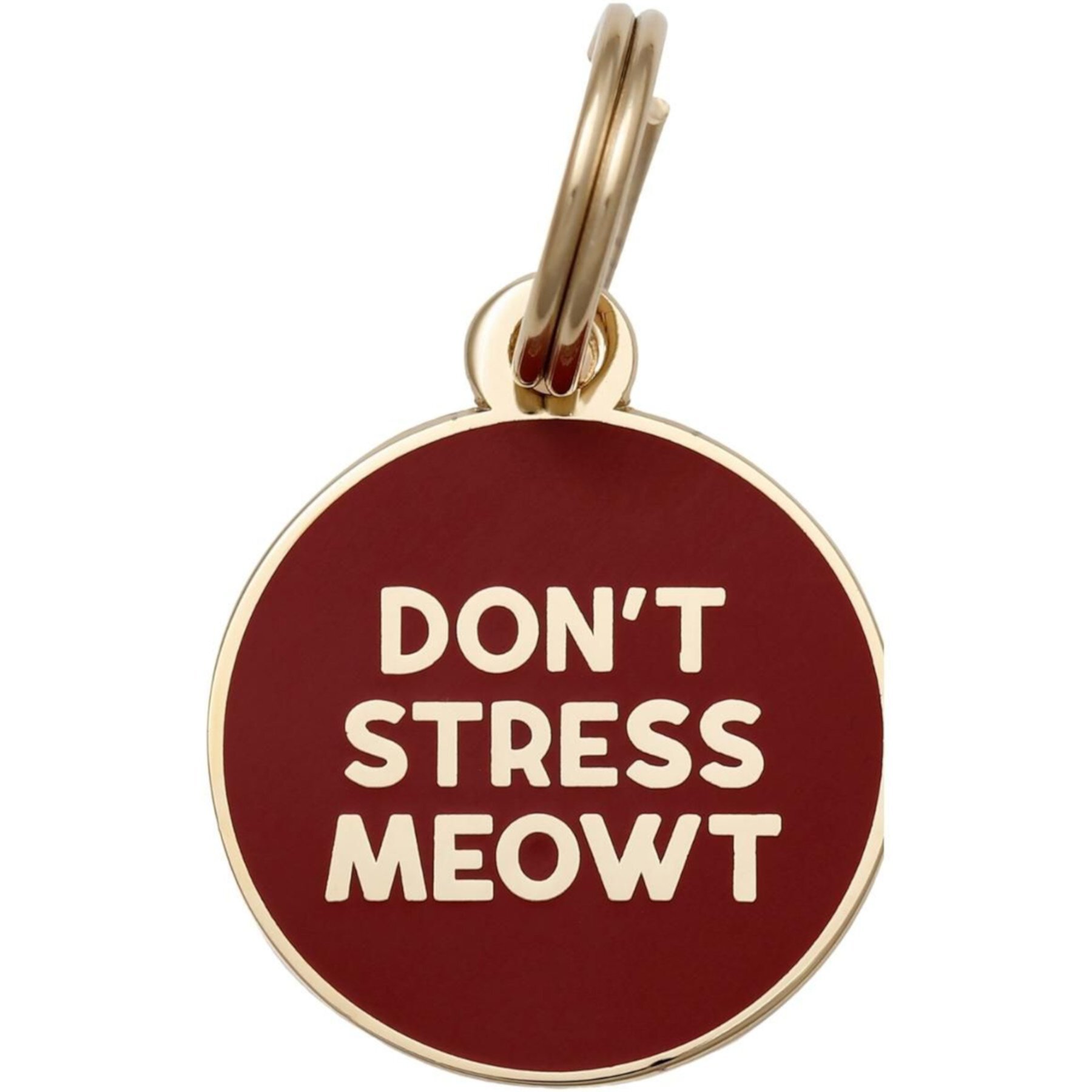 Two Tails Pet Company Don't Stress Meowt Brass Non-Personalized Cat ID Tag, Red Two Tails Pet Company