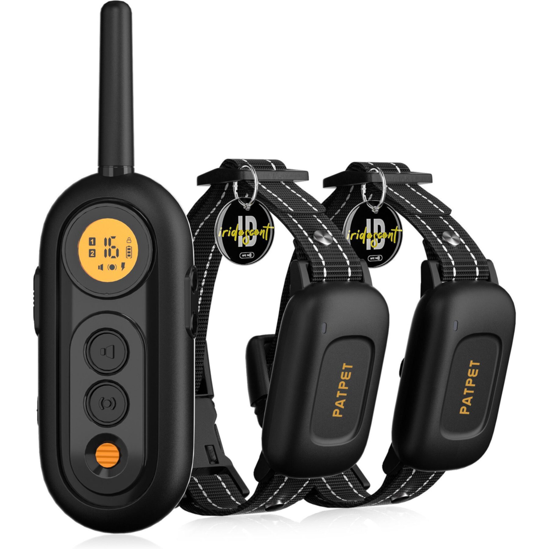 PATPET NFC ID Pet Tag & Lightweight Remote Dog Training Electric Collar, Black, 2 count Patpet