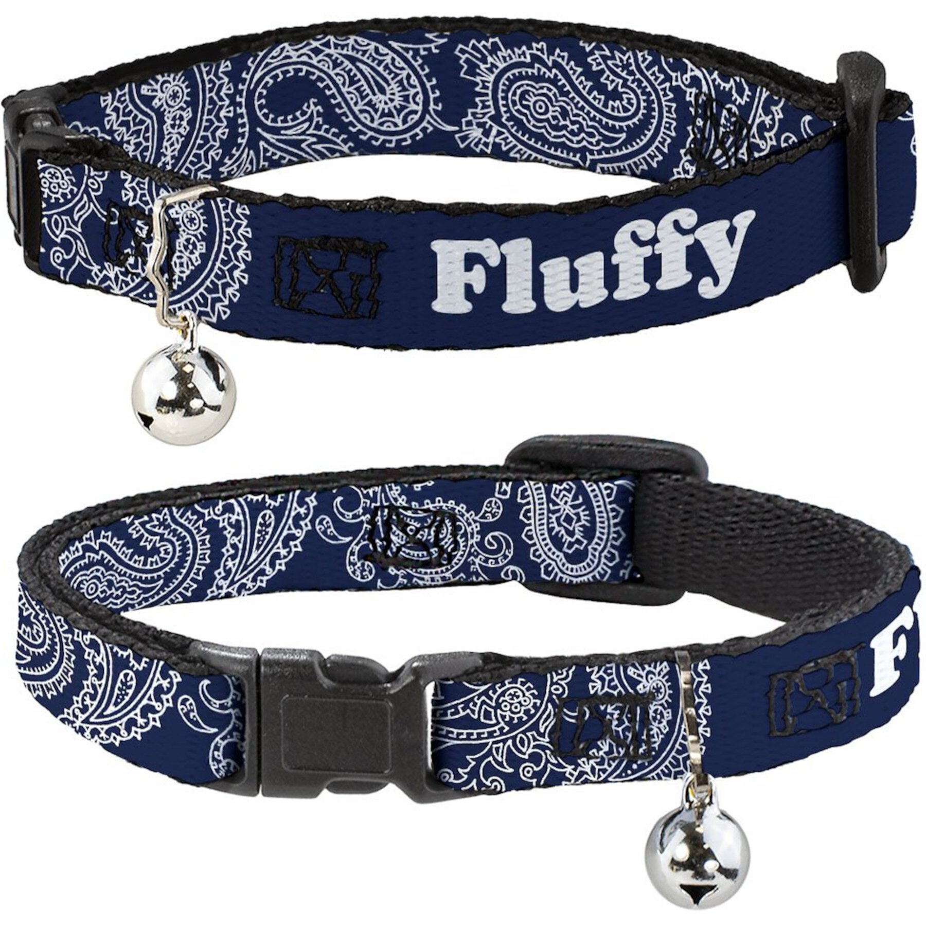 Buckle-Down Personalized Breakaway Cat Collar with Bell, Paisley Blue & White Buckle-Down