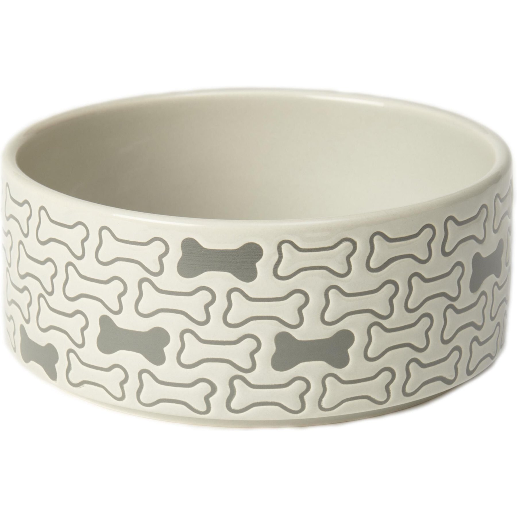 PetRageous Designs Bones Round Stoneware Dog Bowl, Grey, Medium: 3.5 cup Petrageous Designs