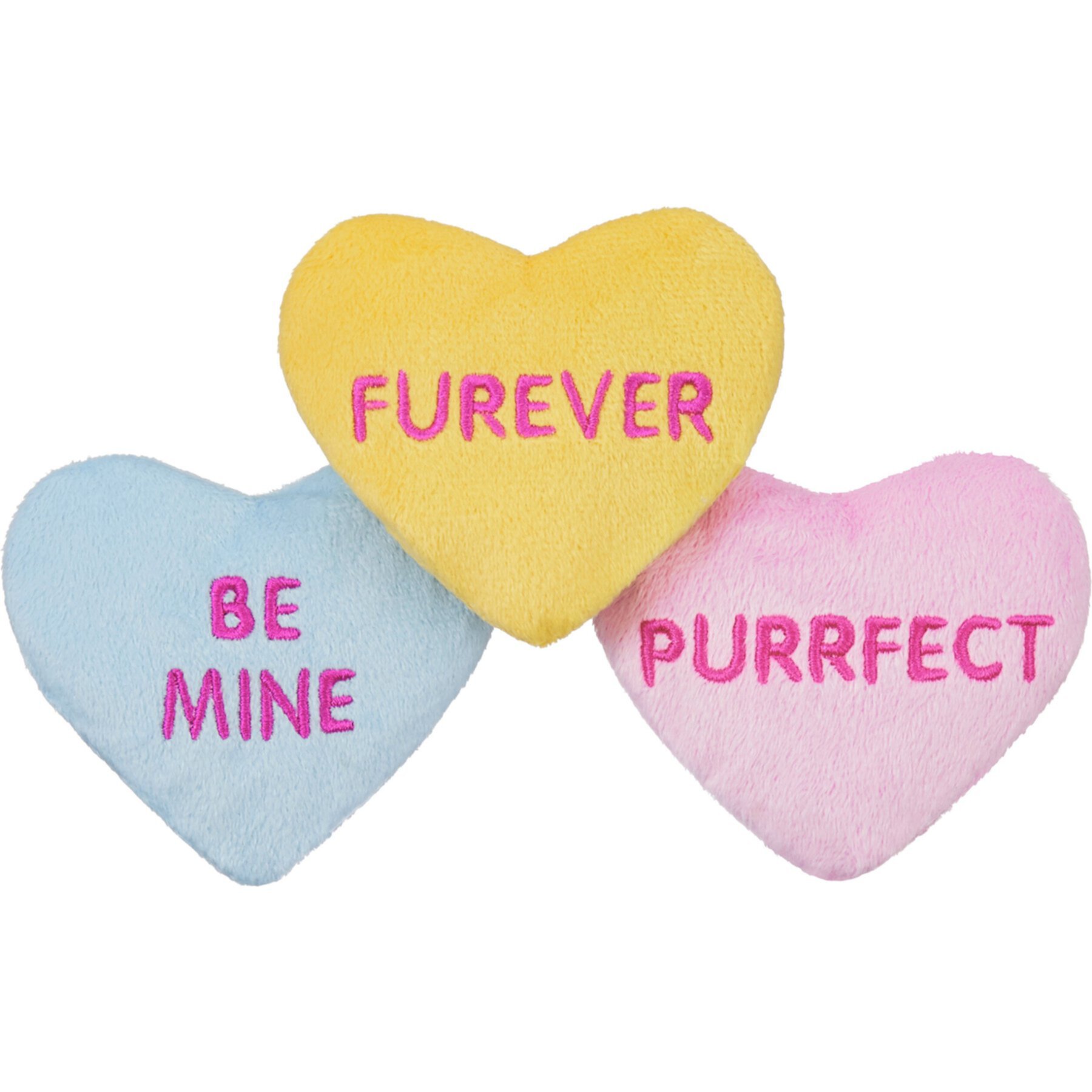 Frisco Valentine Candy Hearts Plush Cat Toy with Catnip, 3 count Frisco