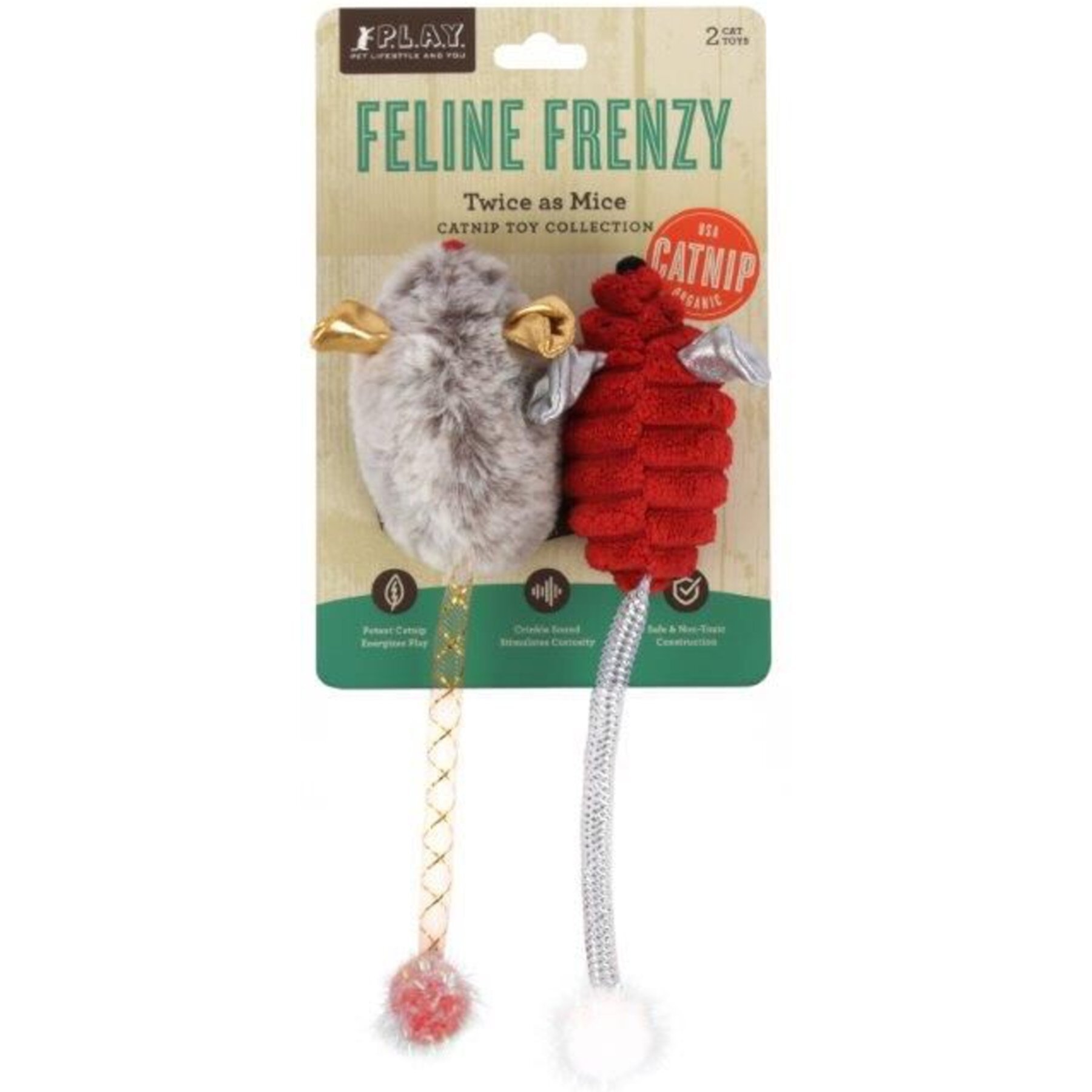 P.L.A.Y. Pet Lifestyle and You Feline Frenzy Twice As Mice Plush Squeaky Cat Toy P.L.A.Y. Pet Lifestyle and You