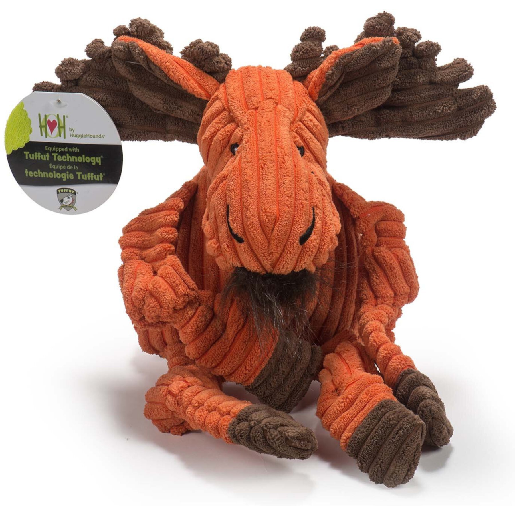 HuggleHounds Woodlands Durable Plush Corduroy Knottie Moose Squeaky Dog Toy HuggleHounds