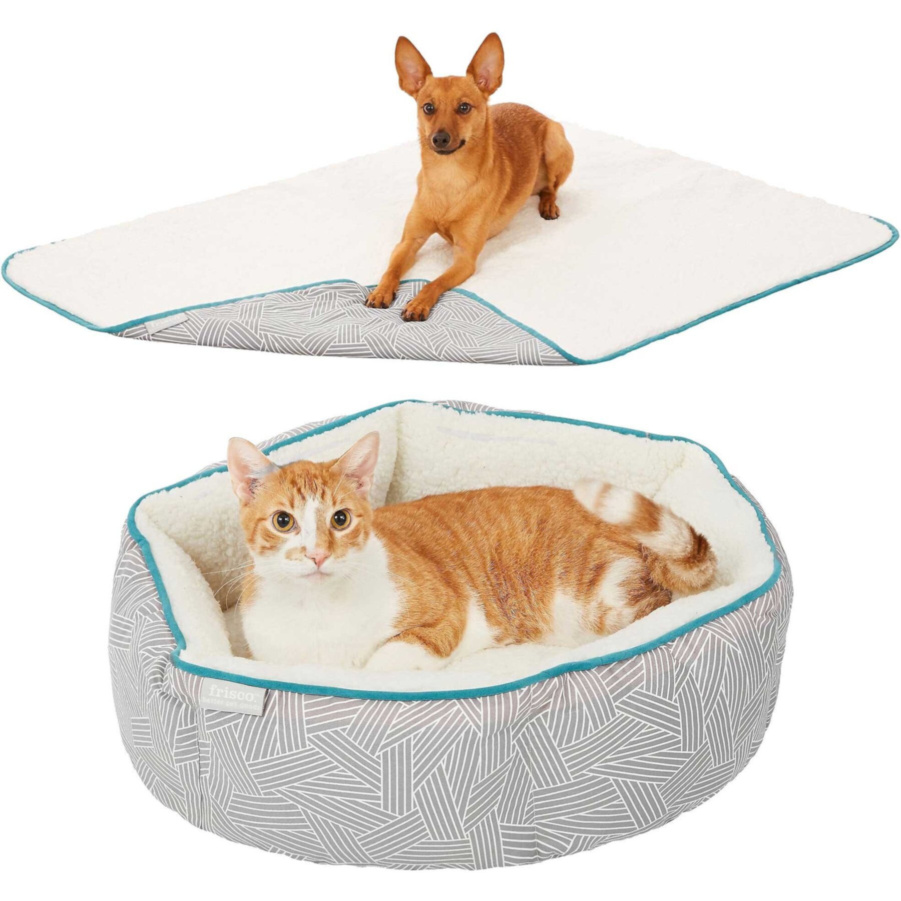 Frisco Sherpa Cat & Dog Throw Blanket & Frisco Sherpa Bolster Cat & Dog Bed Frisco