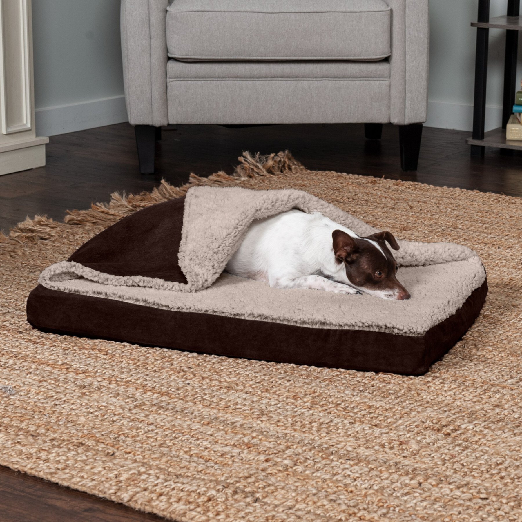 FurHaven Berber & Suede Blanket Top Memory Foam Cat & Dog Bed Furhaven