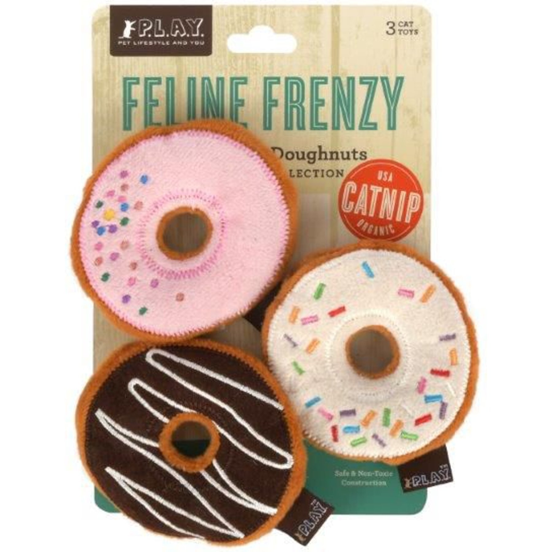 P.L.A.Y. Pet Lifestyle and You Feline Frenzy Kitty Kreme Doughnuts Plush Squeaky Cat Toy P.L.A.Y. Pet Lifestyle and You