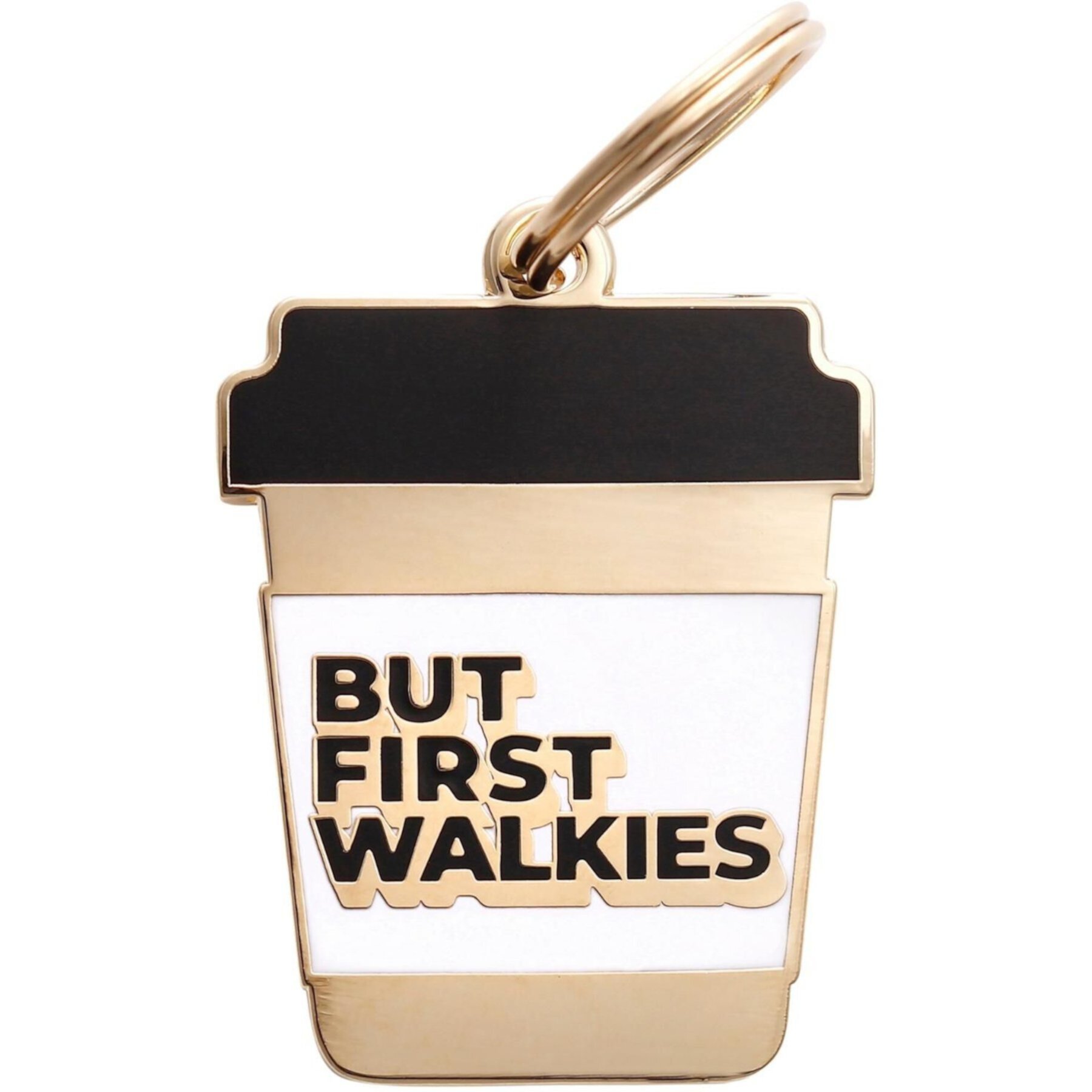 Two Tails Pet Company But First Walkies Brass Non-Personalized Dog & Cat ID Tag, White Two Tails Pet Company