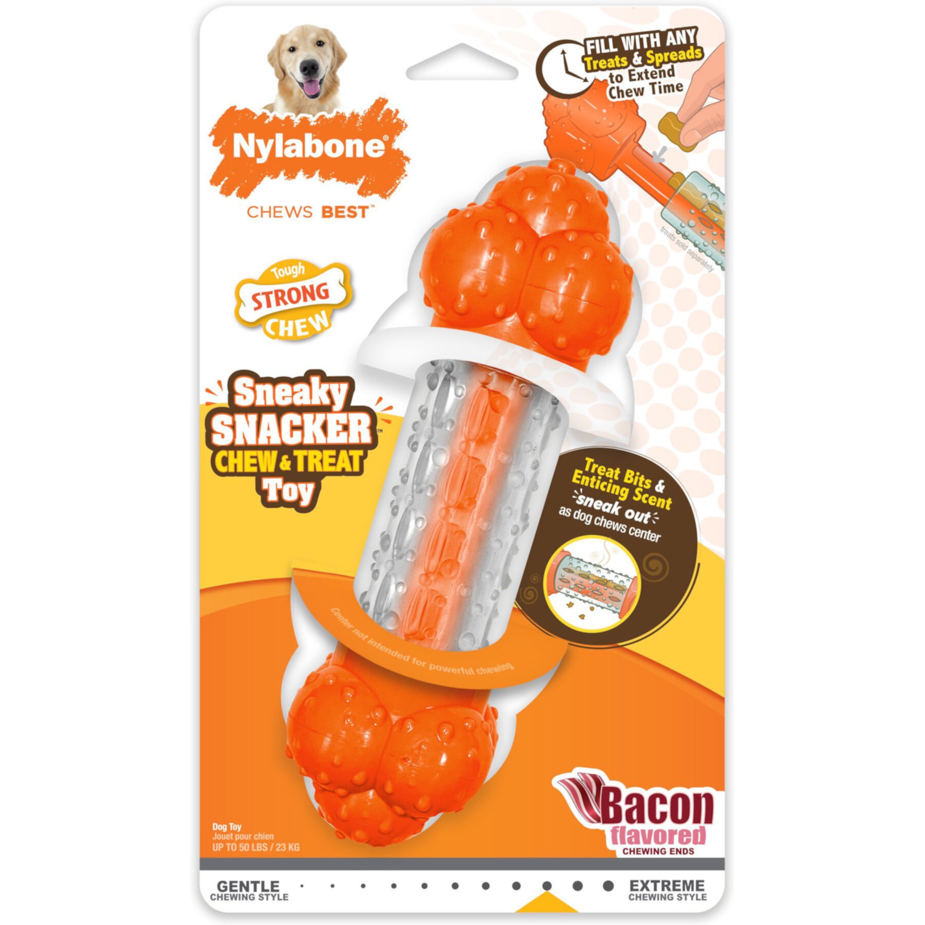 Nylabone Sneaky Snacker Bacon Flavor Dog Treat Toy, Orange Nylabone