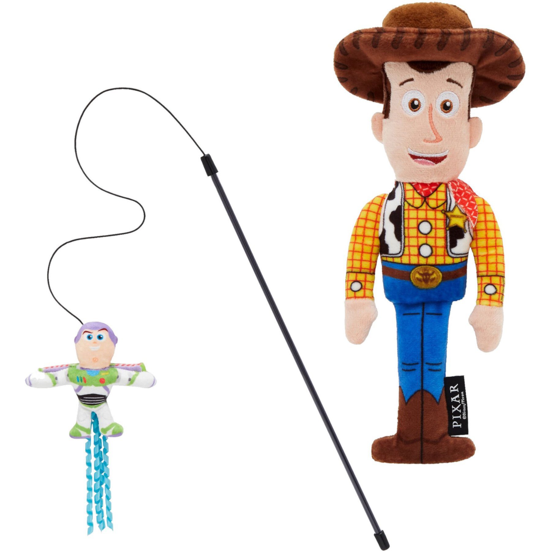 Pixar Woody Plush Kicker Cat Toy with Catnip & Pixar Buzz Lightyear Teaser Cat Toy with Catnip Pixar