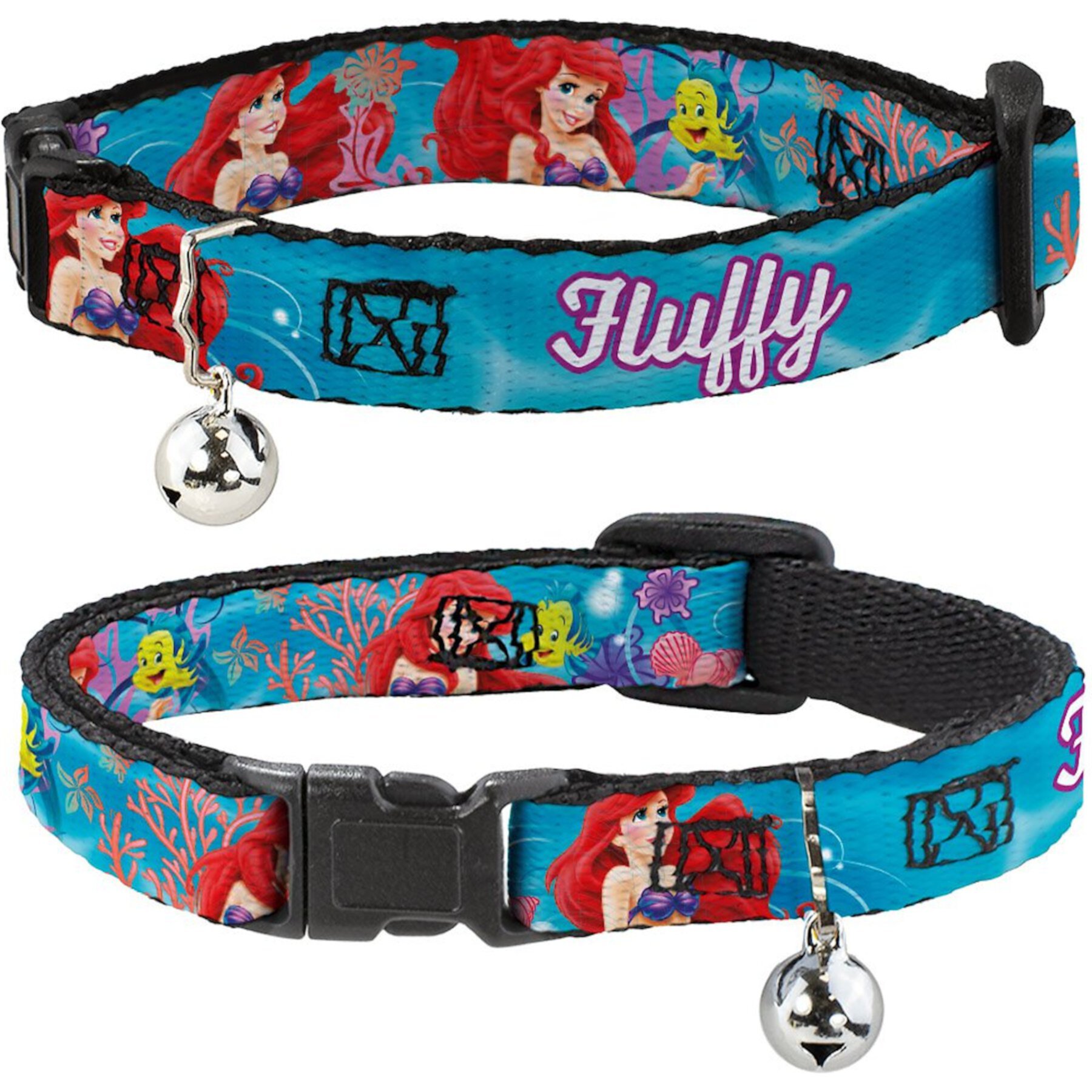 Buckle-Down Disney Ariel & Flounder Vivid Underwater Poses Personalized Breakaway Cat Collar with Bell Buckle-Down