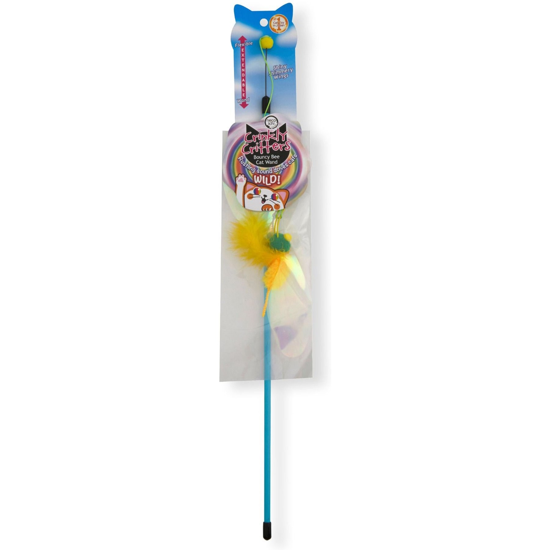 Necoichi Crinkly Critters Bouncy Bee Adjustable Cat Wand Toy Necoichi