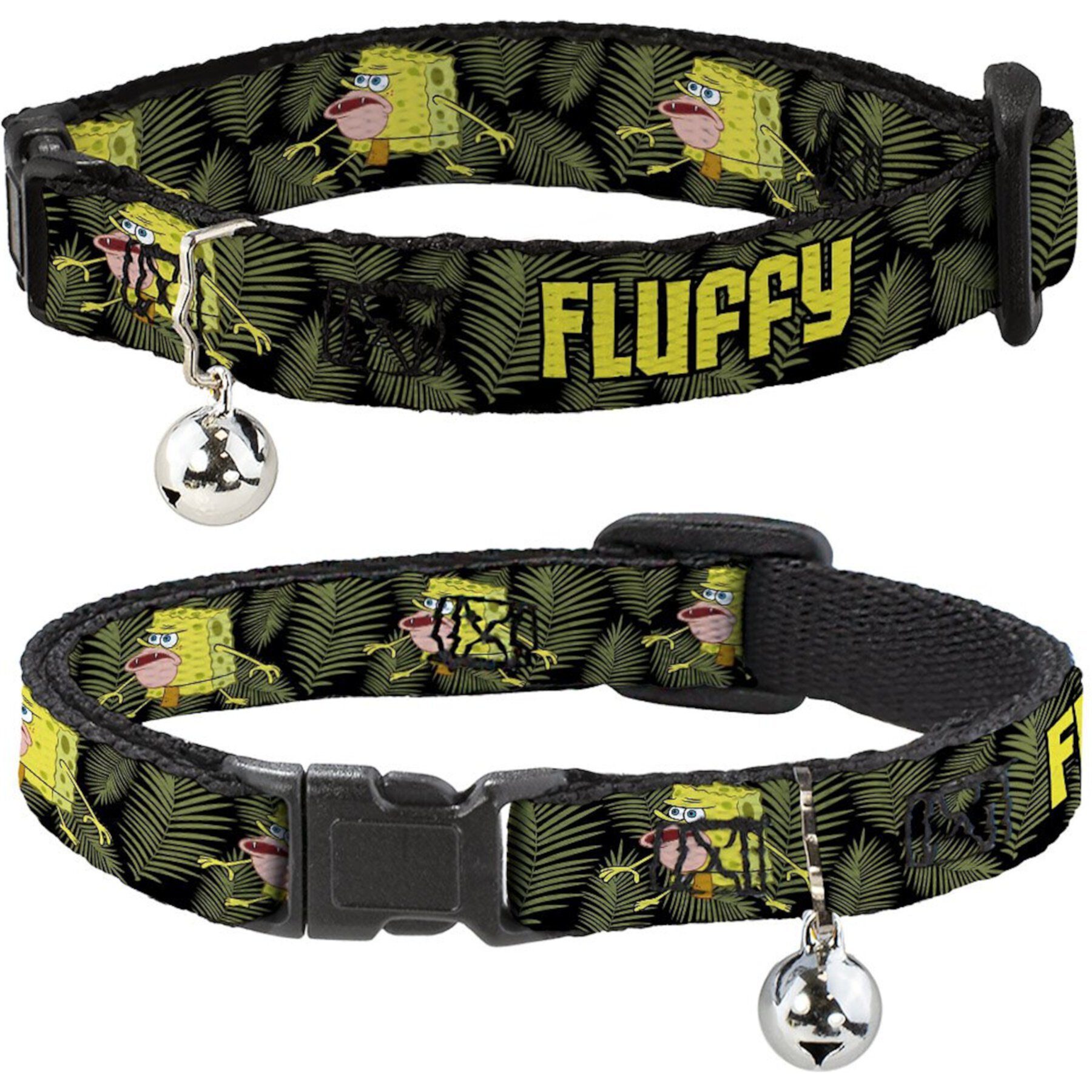 Buckle-Down Spongebob Squarepants Primitive Sponge Pose & Leaves Personalized Breakaway Cat Collar with Bell Buckle-Down