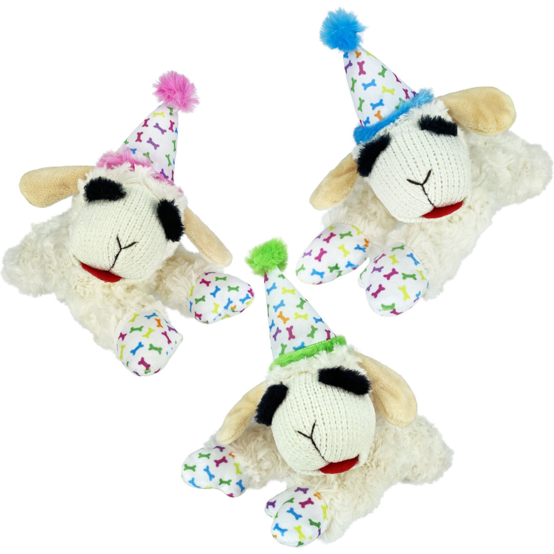 Multipet Lamb Chop Birthday Hat Medium Squeaky Plush Dog Toy, Color Varies, 11.5-in, 1 count Multipet