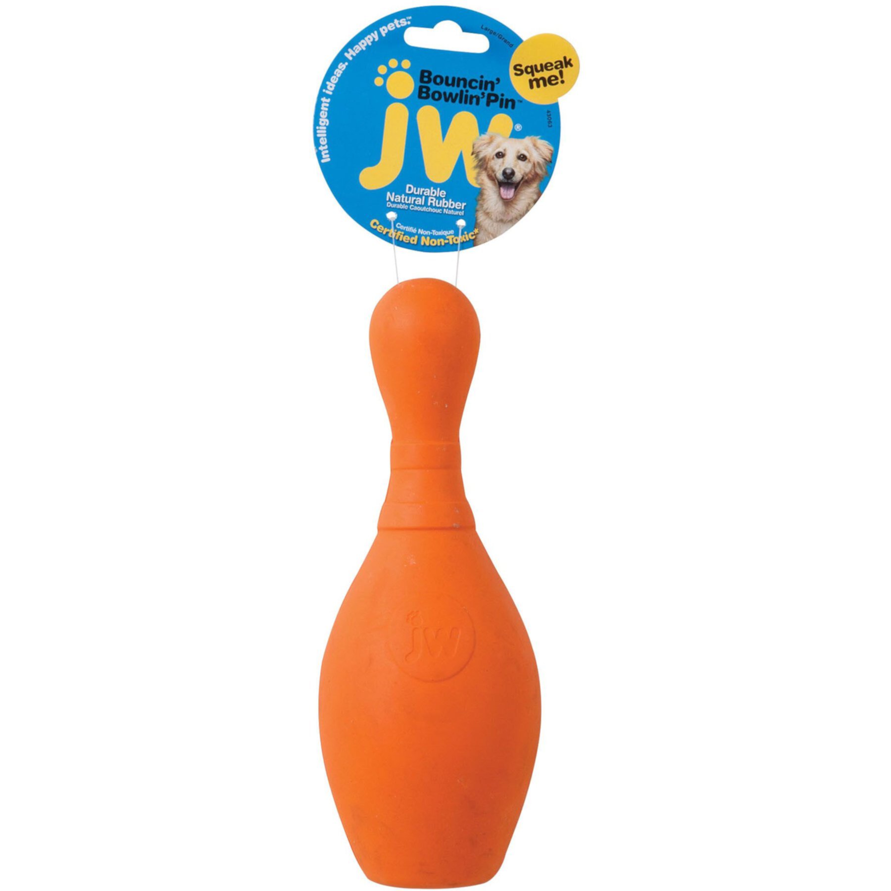 JW Pet iSqueak Bouncin' Bowlin' Pin Dog Toy, Color Varies JW Pet