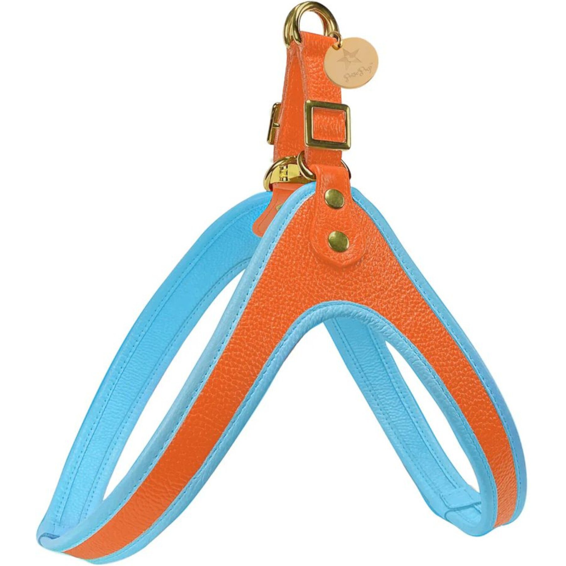 PoisePup Vibrant Sunset Leather Step In Dog Harness, Orange PoisePup