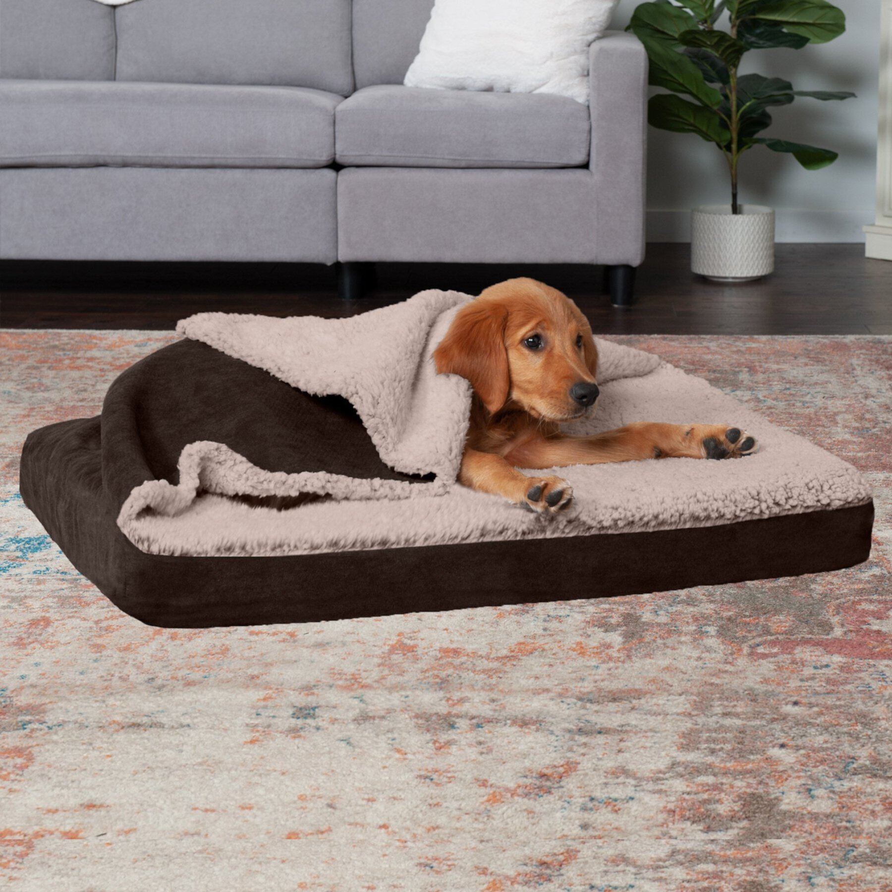 FurHaven Berber & Suede Blanket Top Cooling Gel Cat & Dog Bed Furhaven