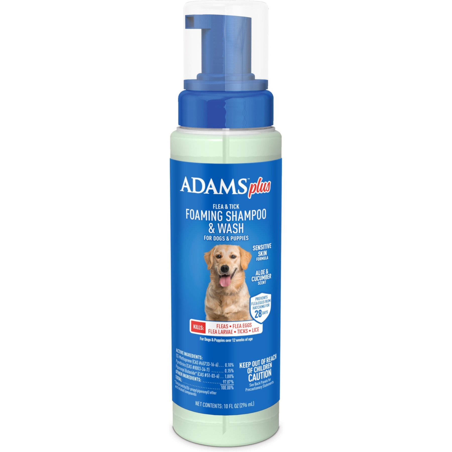 Adams Plus Flea & Tick Aloe & Cucumber Scent Sensitive Skin Foaming Dog Shampoo, 10-fl oz bottle Adams