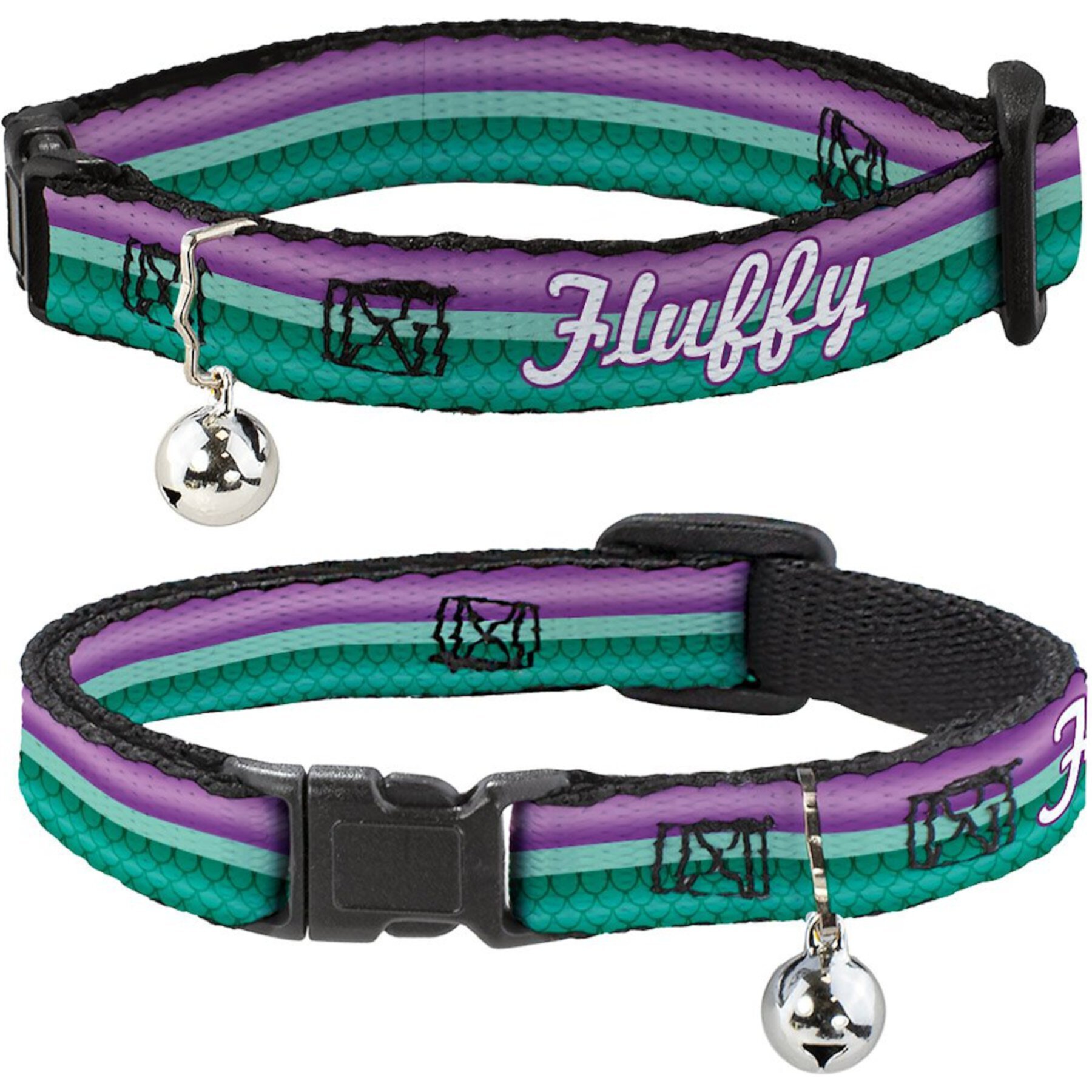 Buckle-Down Disney Little Mermaid Stripe & Shell Personalized Breakaway Cat Collar with Bell Buckle-Down