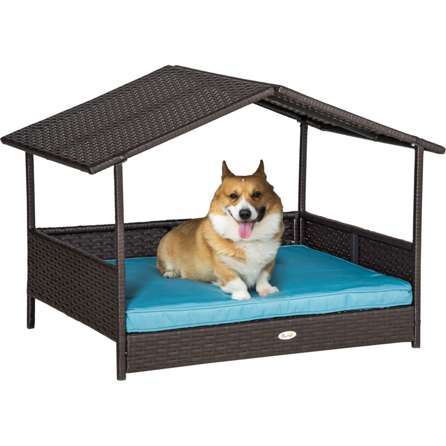 PawHut Wicker Rattan Indoor & Outdoor Covered Small & Medium Dog Bed, 31.5-in PawHut