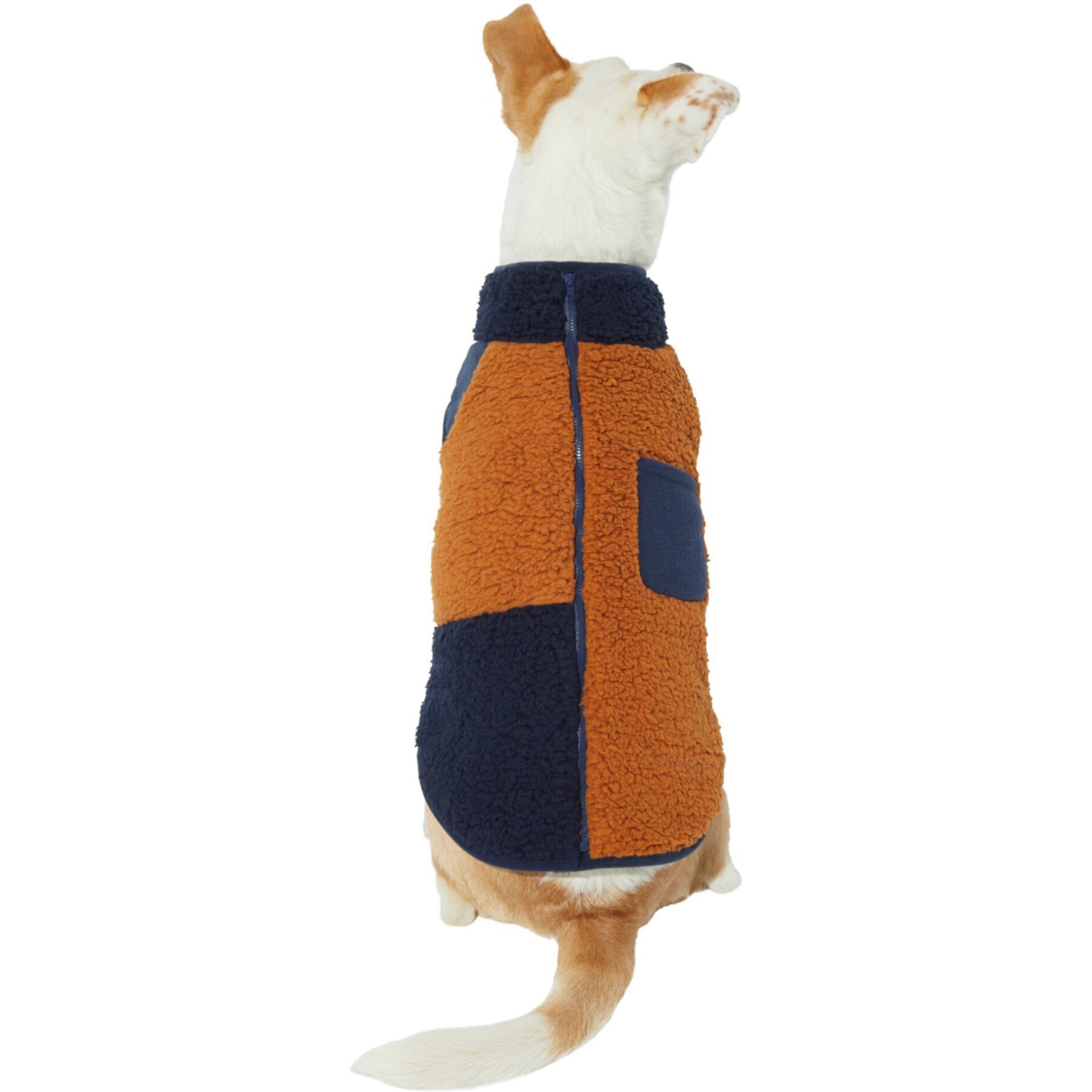 Frisco Lightweight Colorblock Dog & Cat Zippered Sherpa Fleece Vest, Blue/Brown Frisco