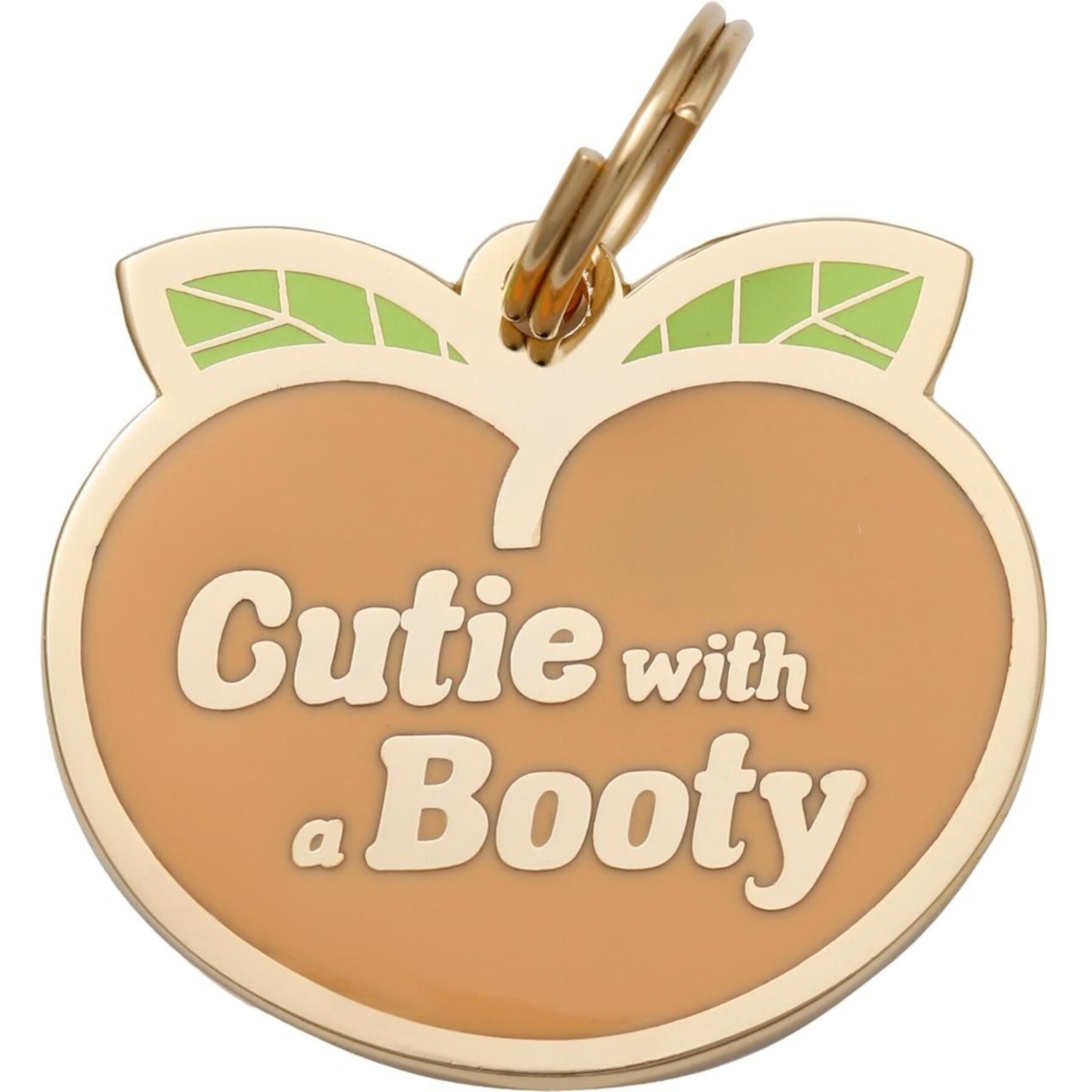 Two Tails Pet Company Cutie with a Booty Brass Non-Personalized Dog & Cat ID Tag, Peach Two Tails Pet Company