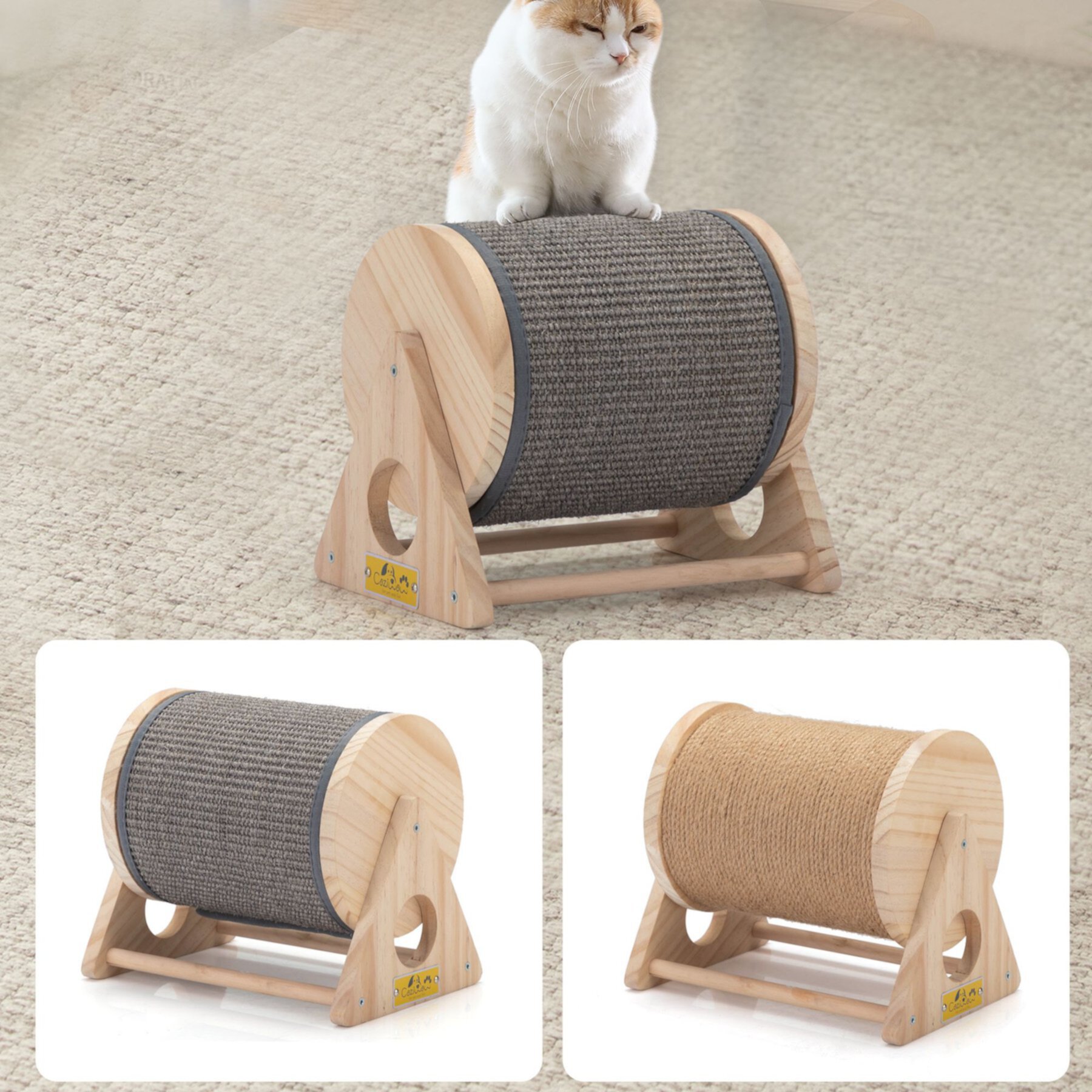 Coziwow Rotatable Cat Scratcher Post with Catnip, Beige Coziwow