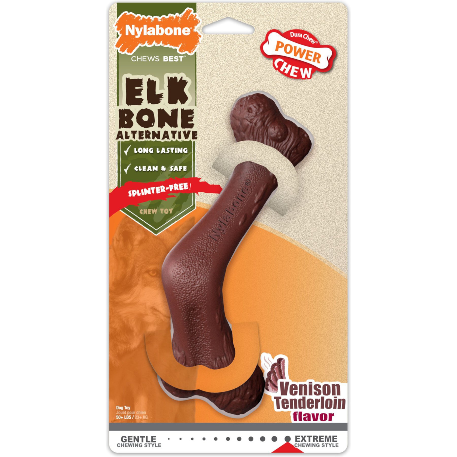 Nylabone Power Elk Bone Alternative Venison Tenderloin Tough Dog Chew Toy, Brown, X-Large/Souper Nylabone