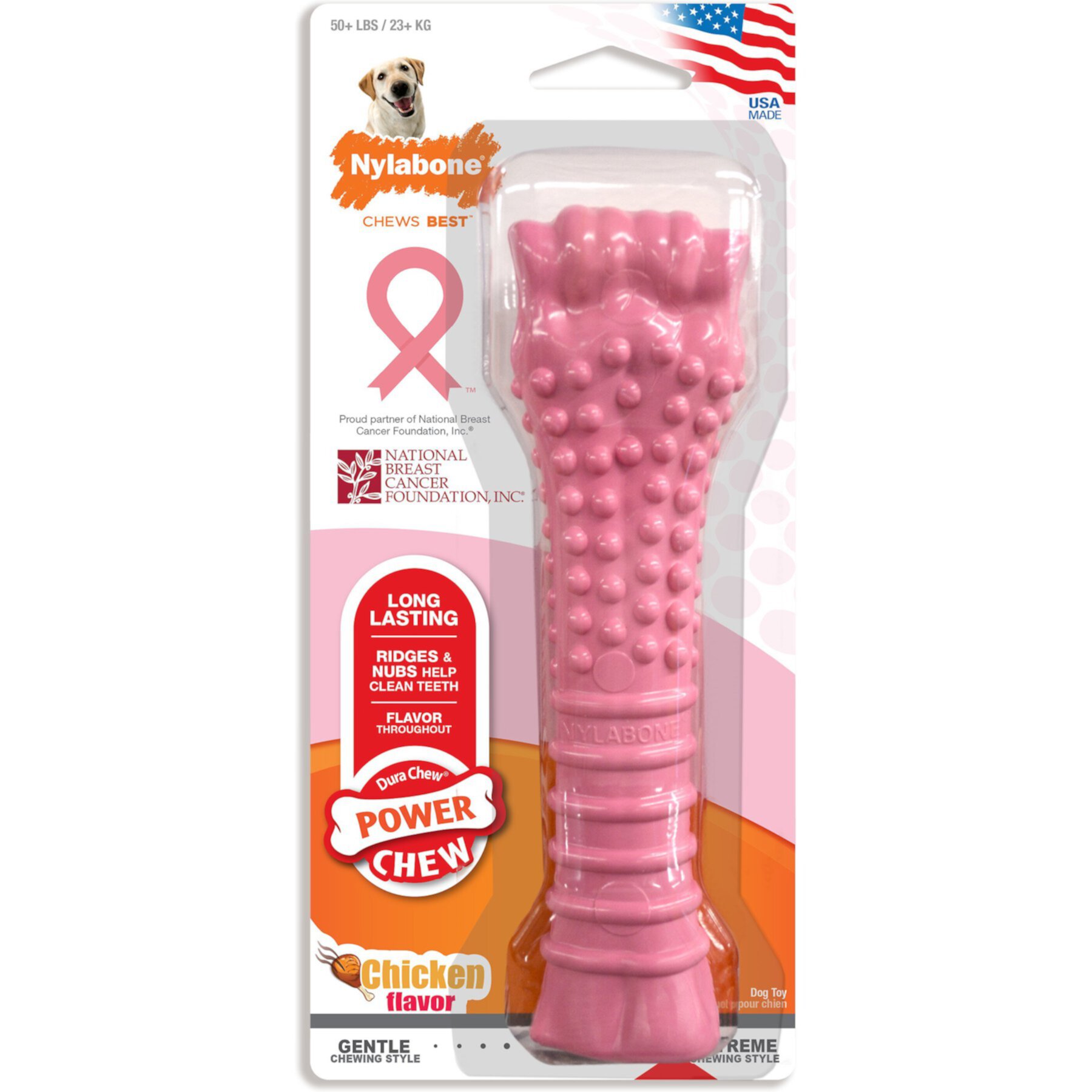 Nylabone Breast Cancer Awareness Dog Power Chew Toy Chicken Nylabone