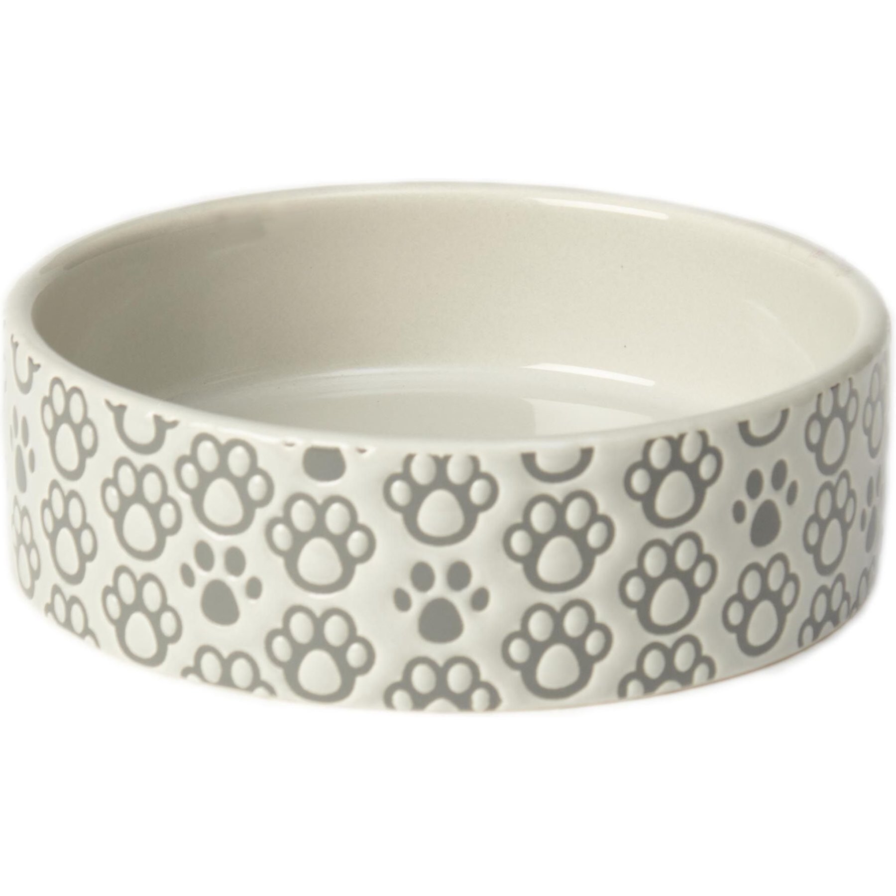 PetRageous Designs Paws Shallow Round Stoneware Dog Bowl, Grey, Small: 1.5 cup Petrageous Designs