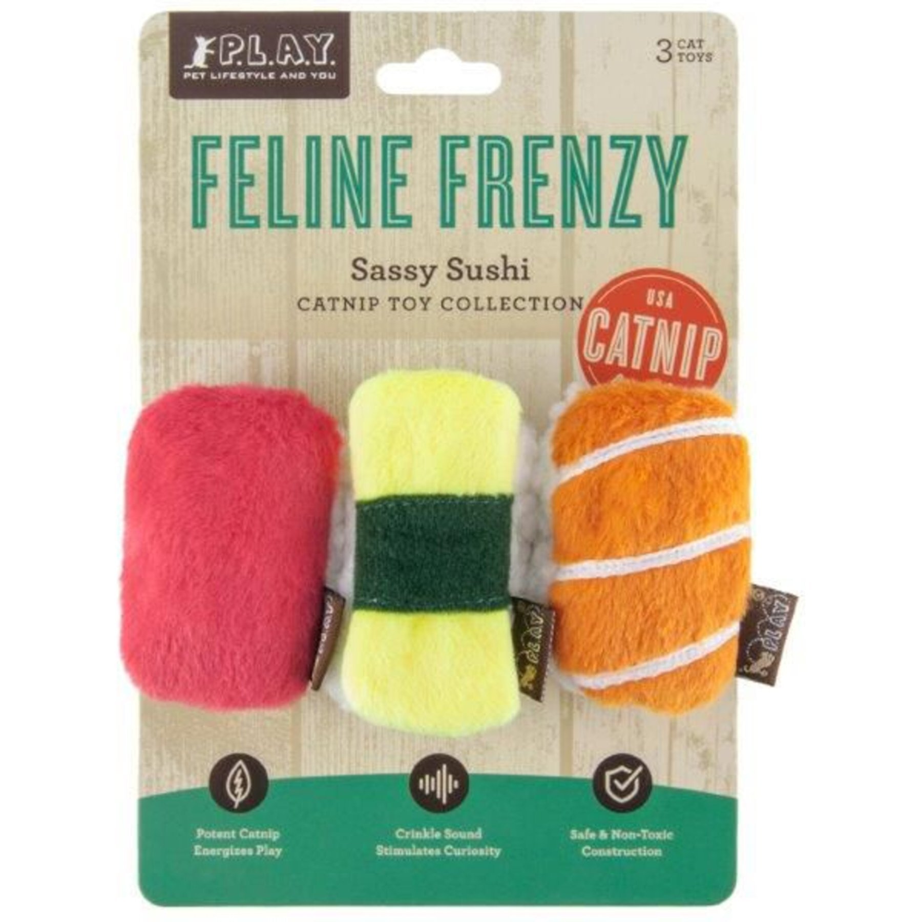 P.L.A.Y. Pet Lifestyle and You Feline Frenzy Sassy Sushi Plush Squeaky Cat Toy P.L.A.Y. Pet Lifestyle and You